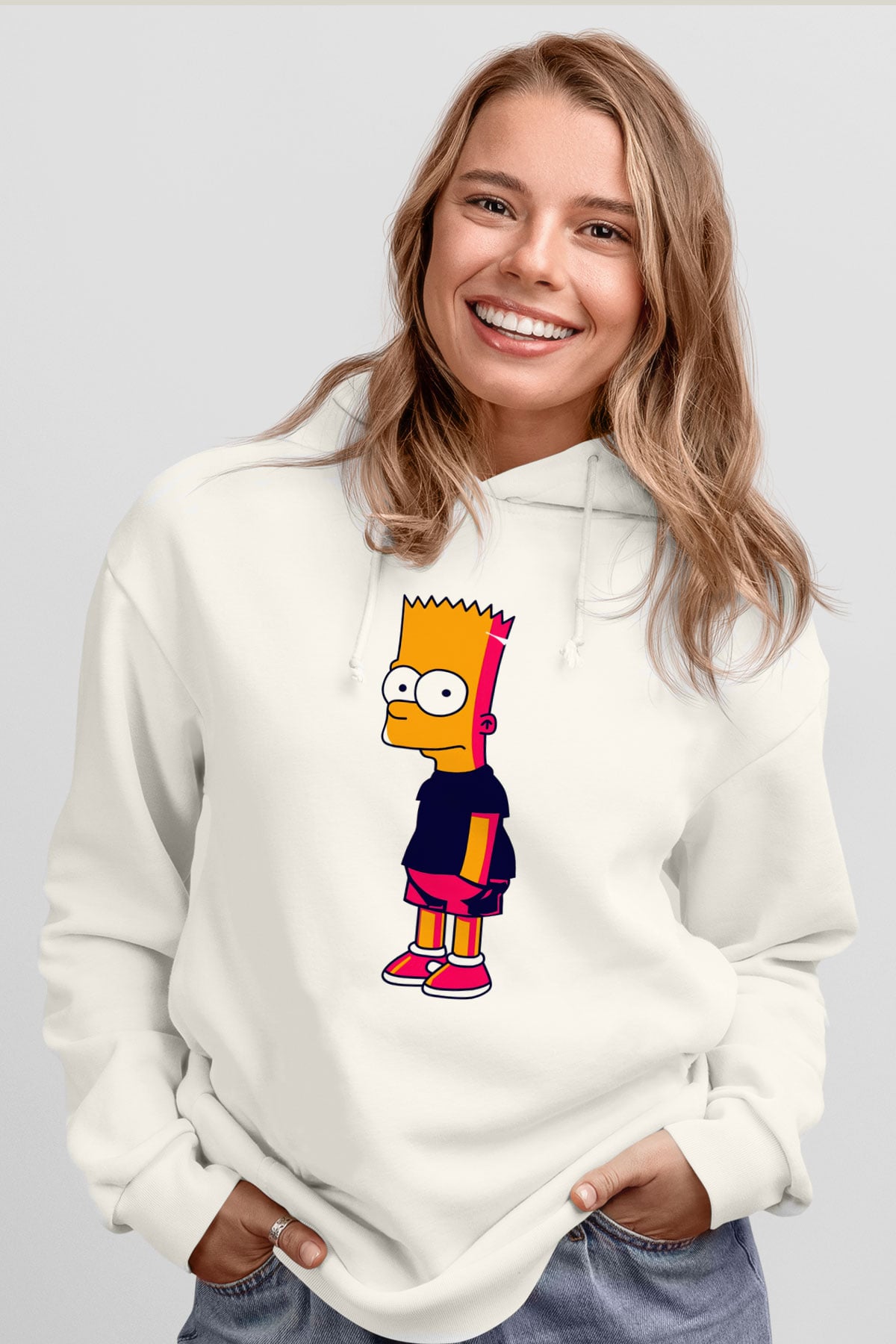 Simpsons Beyaz Unisex Hoodie