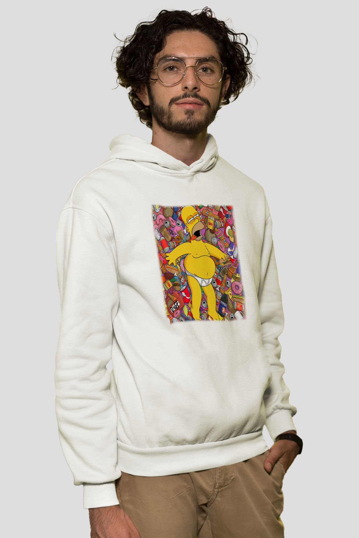 Simpsons Beyaz Unisex Kapşonlu Sweatshirt