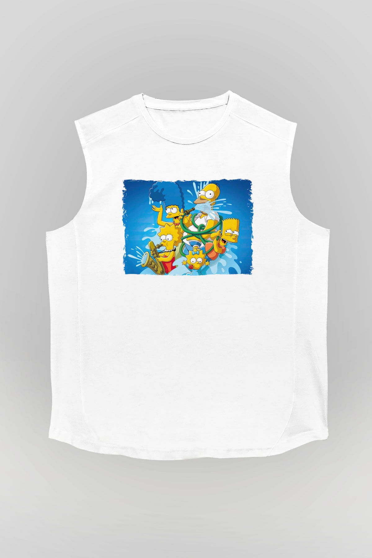 Simpsons Beyaz Unisex Kolsuz Tişört
