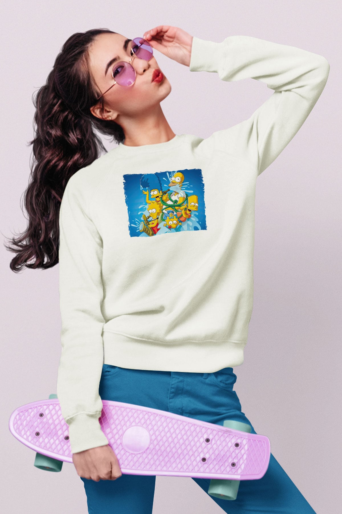 Simpsons Beyaz Unisex Sweatshirt