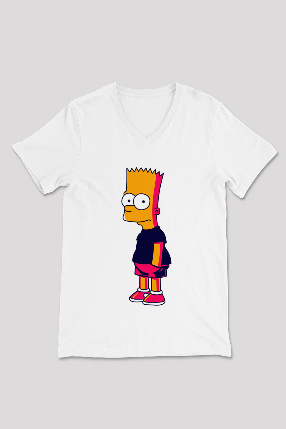 Simpsons Beyaz Unisex V Yaka Tişört