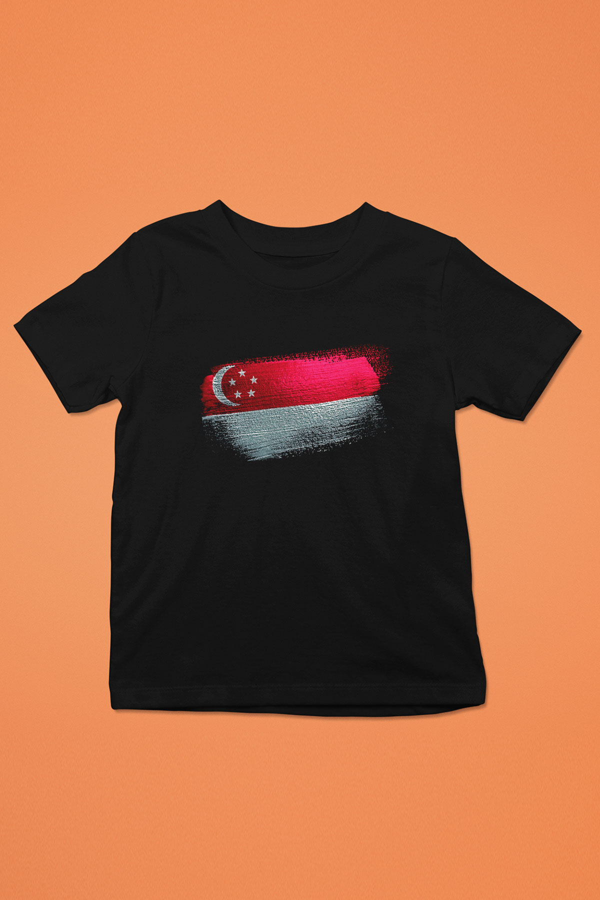 Singapur - Singapore Bayrağı Baskılı Unisex Siyah Çocuk Tişörtü