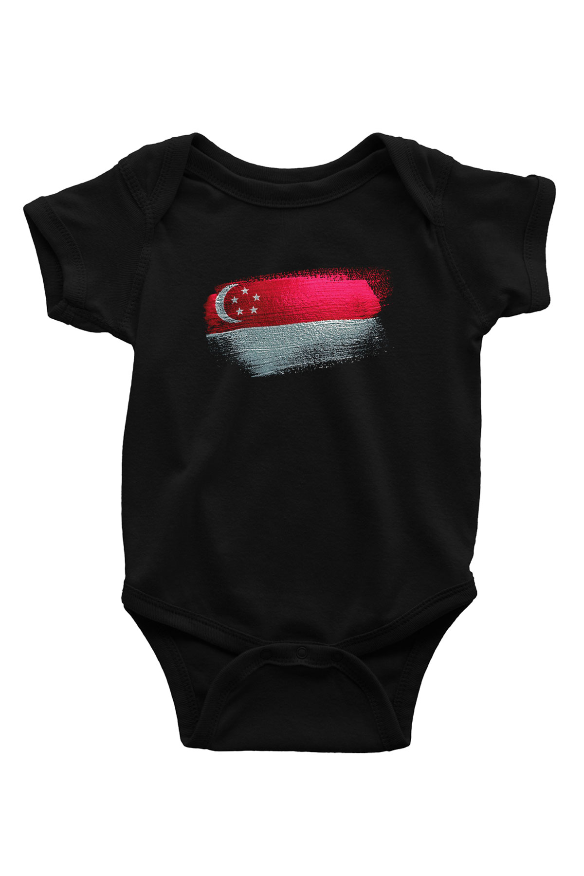 Singapur - Singapore Bayrağı Baskılı Unisex Siyah Bebek Body - Zıbın