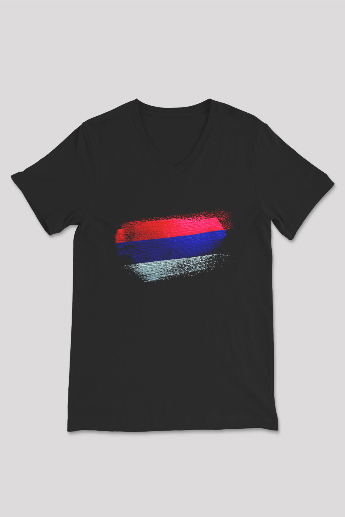 Sırp Cumhuriyeti - Republika Srpska Bayrağı Baskılı Unisex Siyah V Yaka Tişört