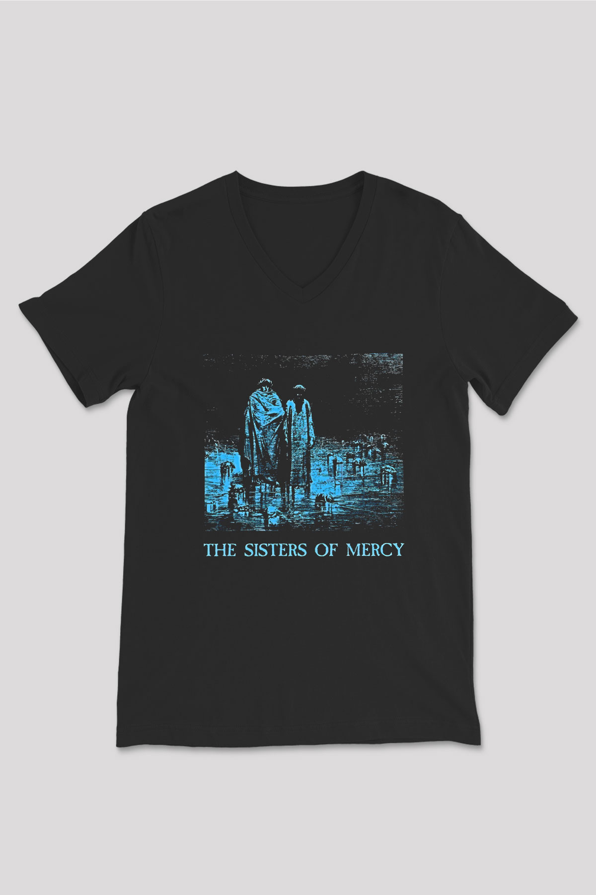 Sisters Of Mercy Baskılı Unisex Siyah V Yaka Tişört - Tshirt