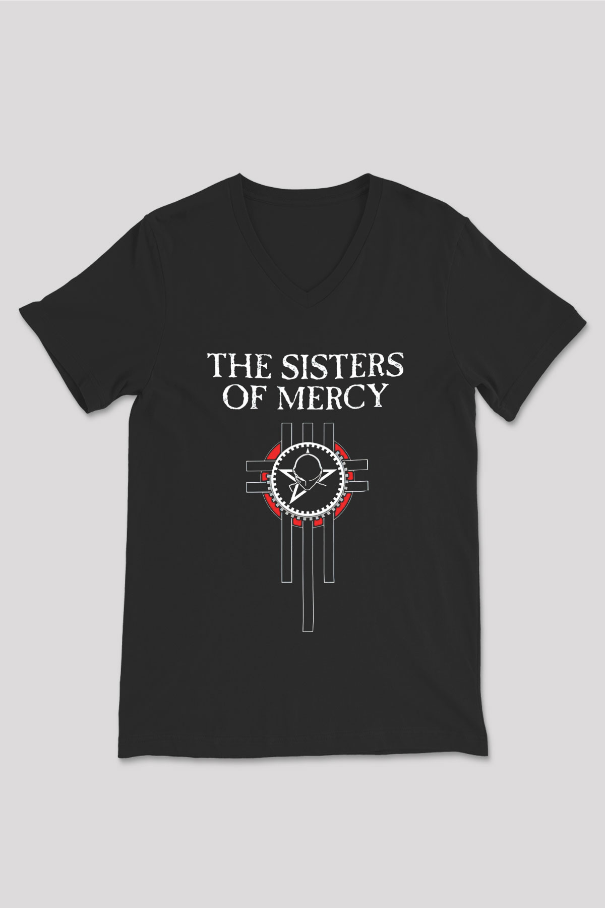 Sisters Of Mercy Baskılı Unisex Siyah V Yaka Tişört - Tshirt