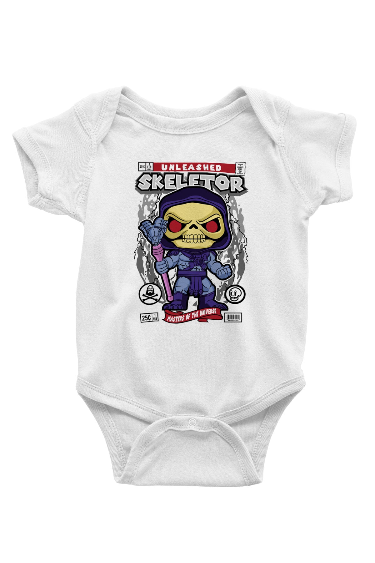 Skeletor Baskılı Unisex Beyaz Bebek Body - Zıbın