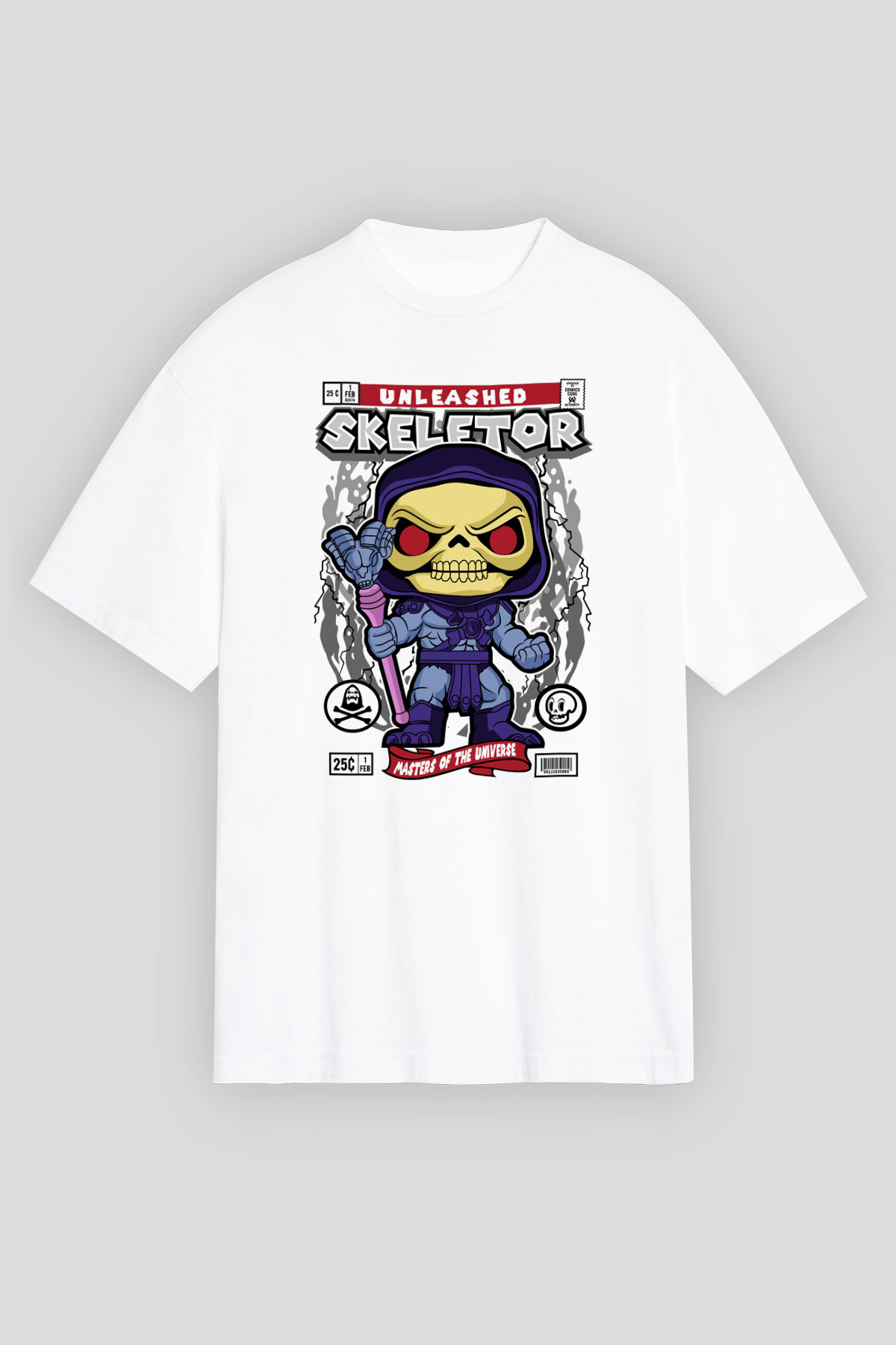 Skeletor Baskılı Unisex Beyaz Oversize Tişört