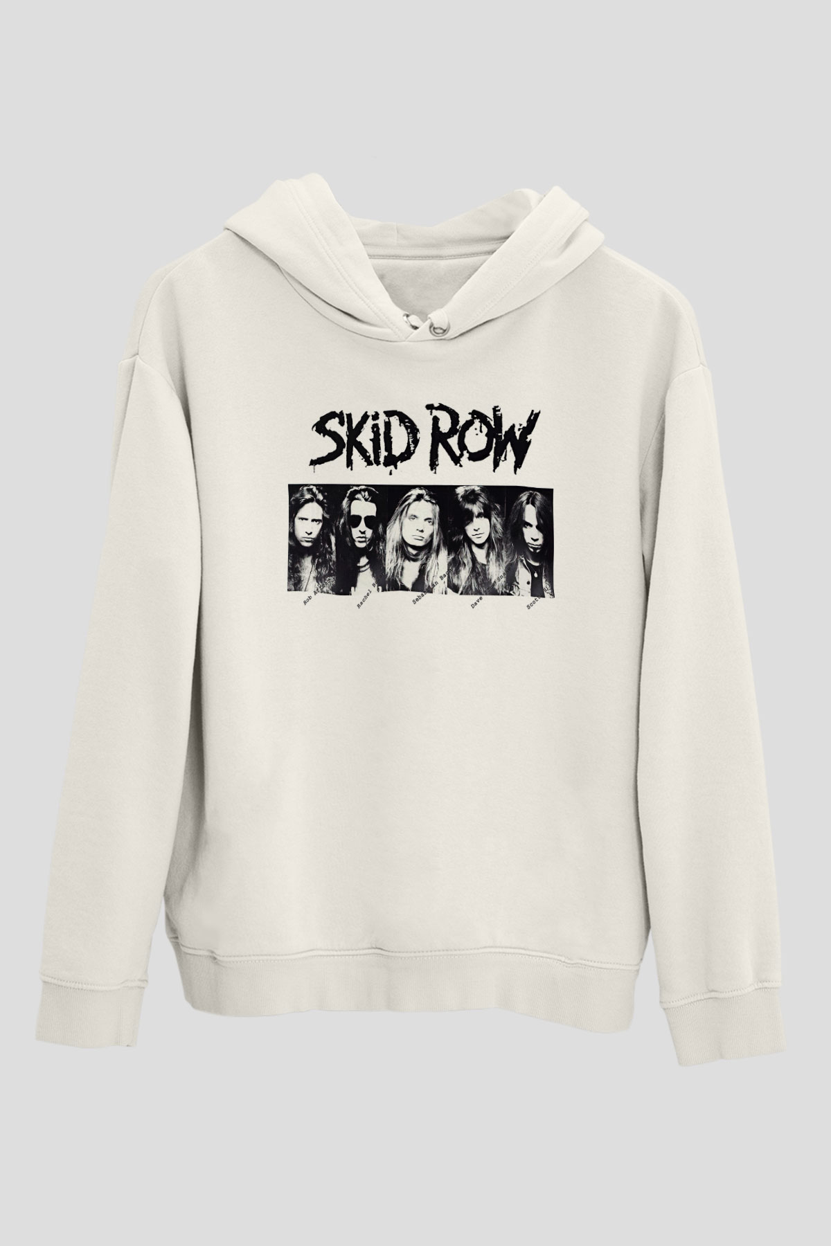 Skid Row Baskılı Beyaz Unisex Kapüşonlu Sweatshirt