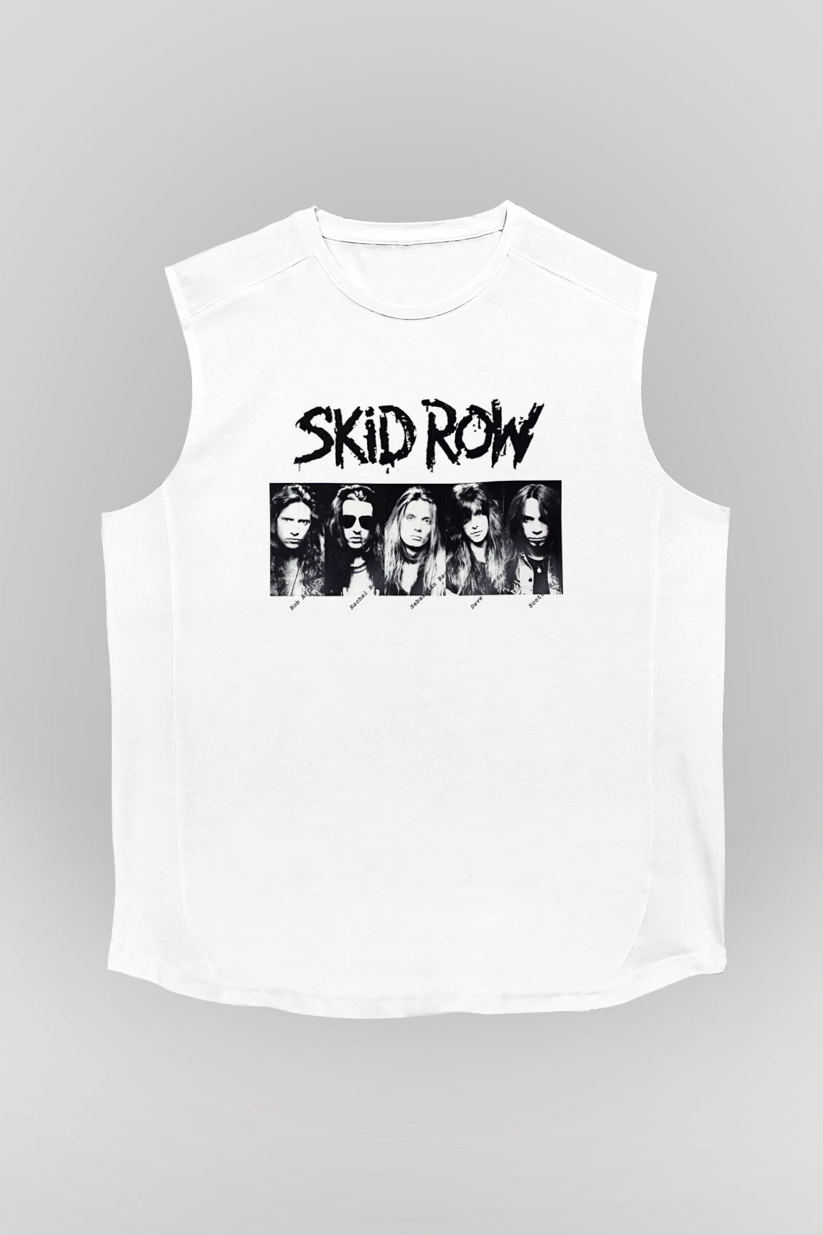 Skid Row Baskılı Beyaz Unisex Kolsuz Tişört - Tshirt