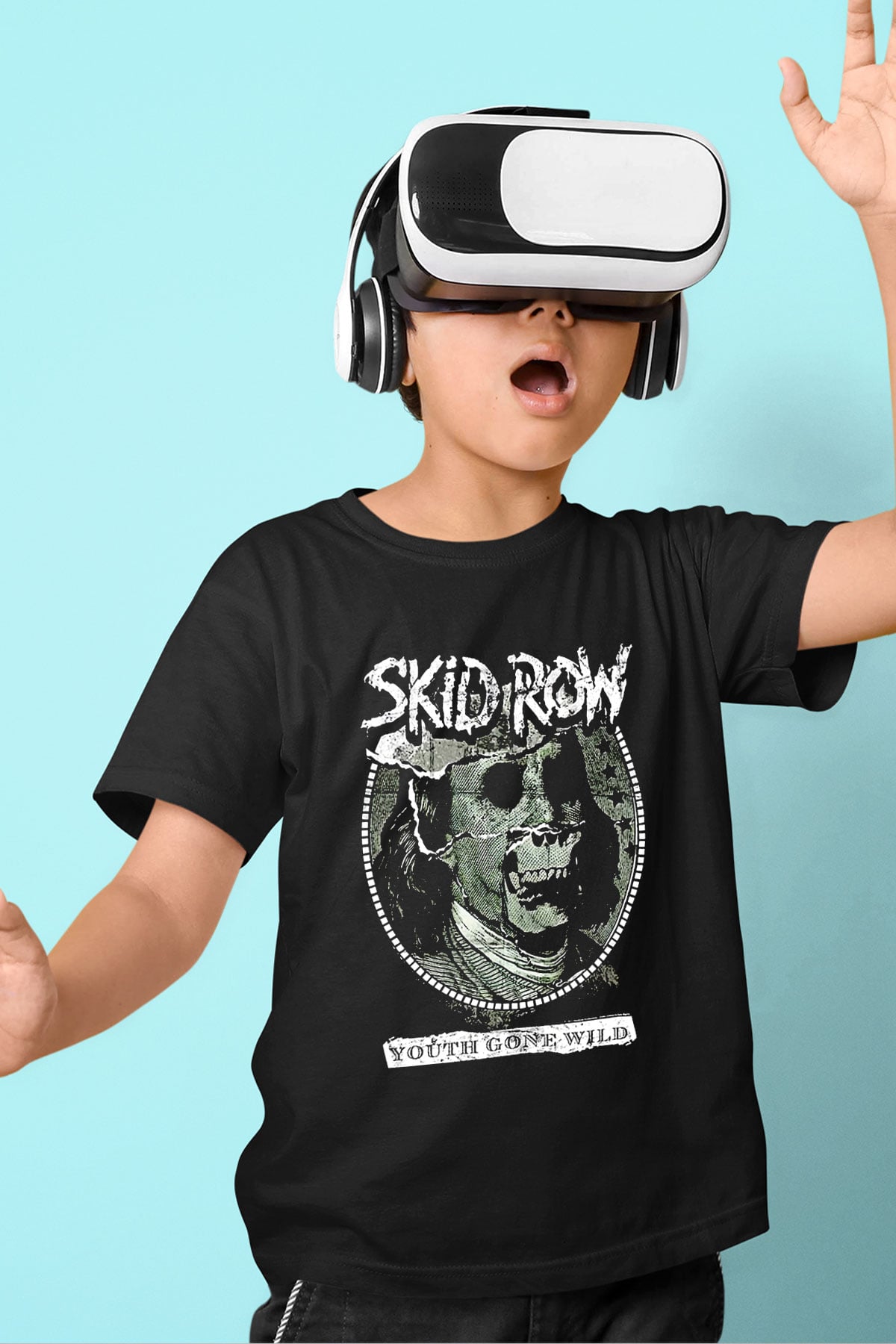 Skid Row Baskılı Unisex Siyah Çocuk Tişört - Tshirt