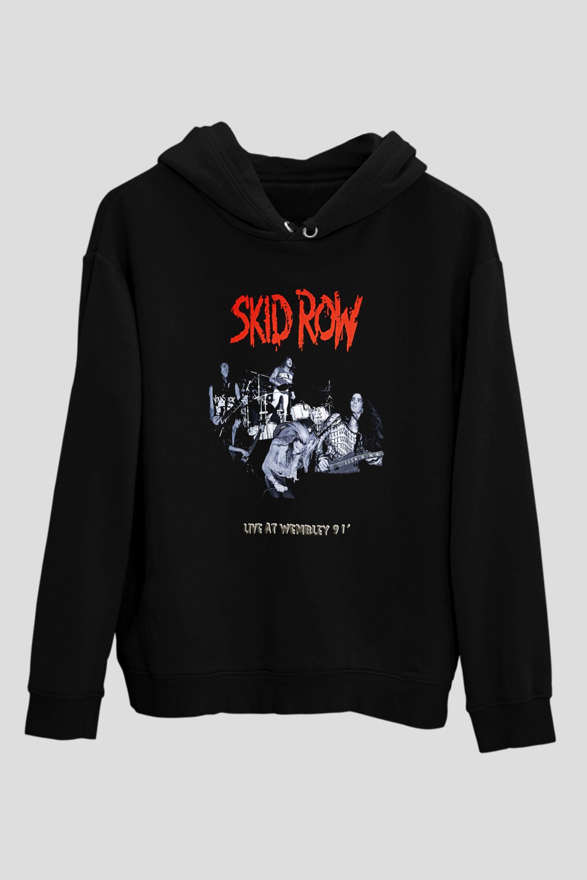 Skid Row Baskılı Unisex Siyah Kapüşonlu Sweatshirt