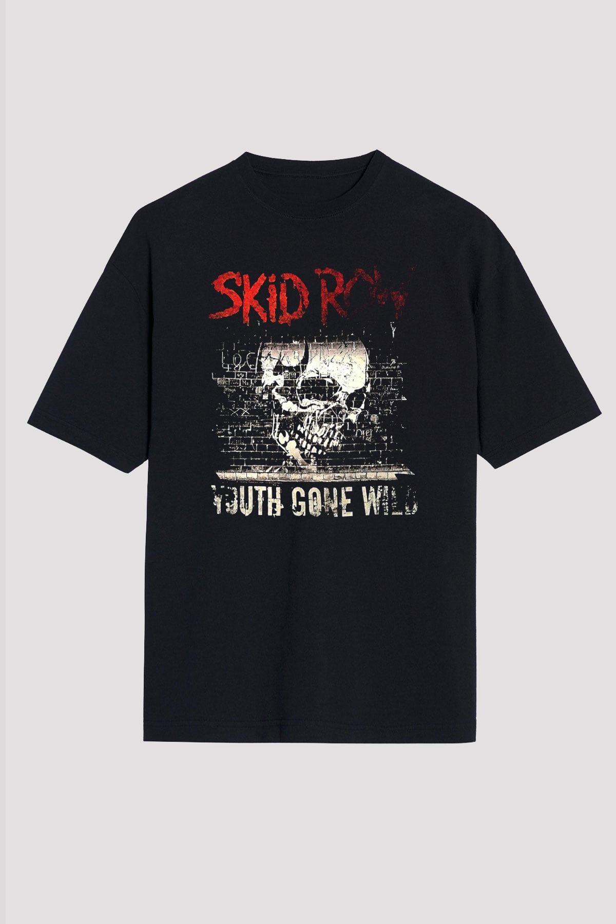 Skid Row Baskılı Unisex Siyah Oversize Tişört - Tshirt