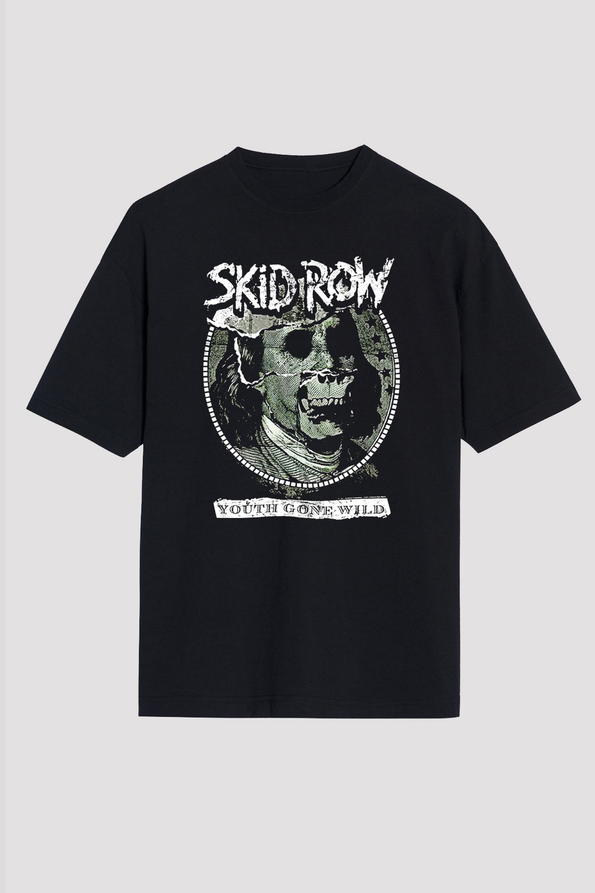 Skid Row Baskılı Unisex Siyah Oversize Tişört - Tshirt