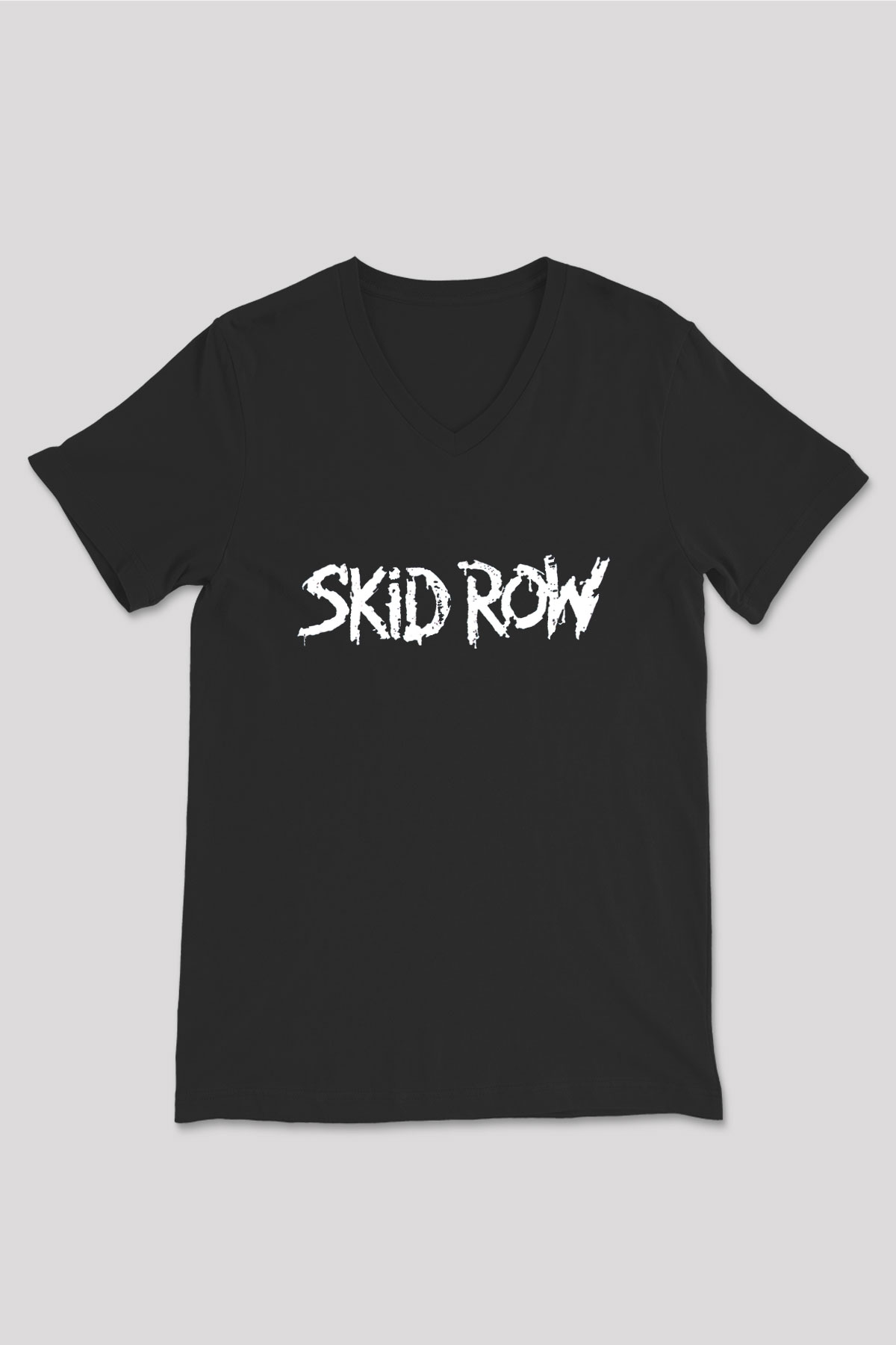 Skid Row Baskılı Unisex Siyah V Yaka Tişört - Tshirt