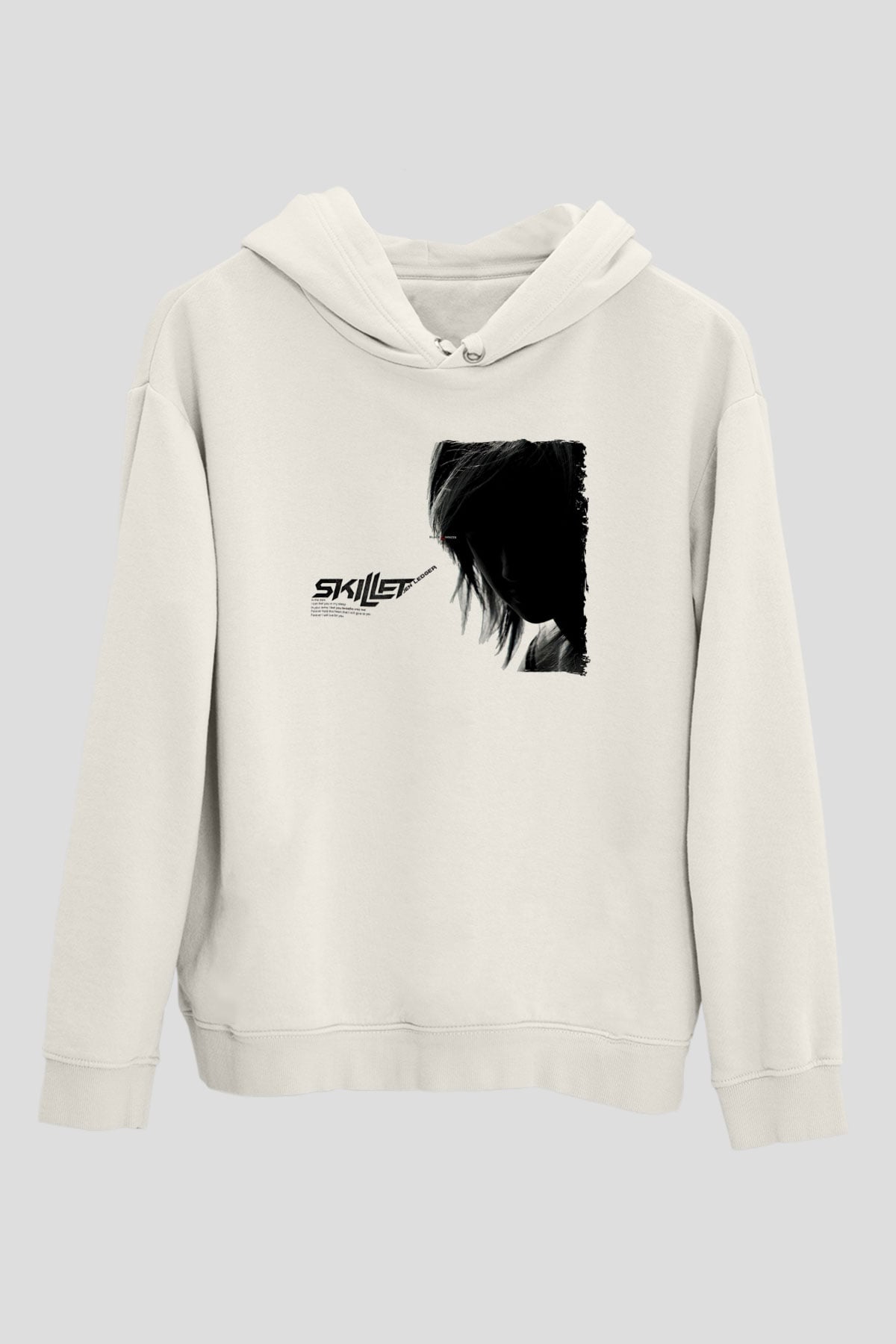 Skillet Baskılı Beyaz Unisex Kapüşonlu Sweatshirt