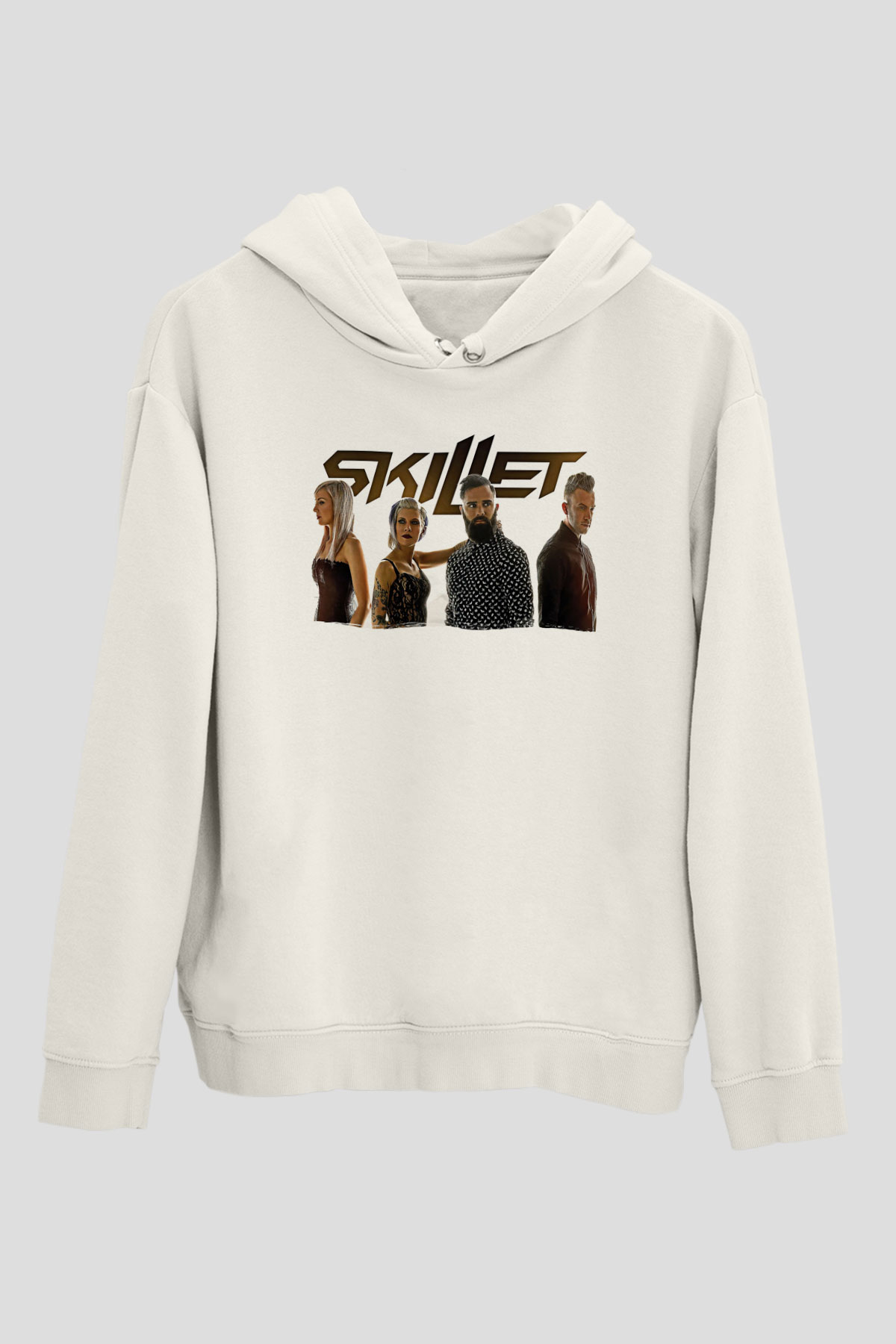 Skillet Baskılı Beyaz Unisex Kapüşonlu Sweatshirt
