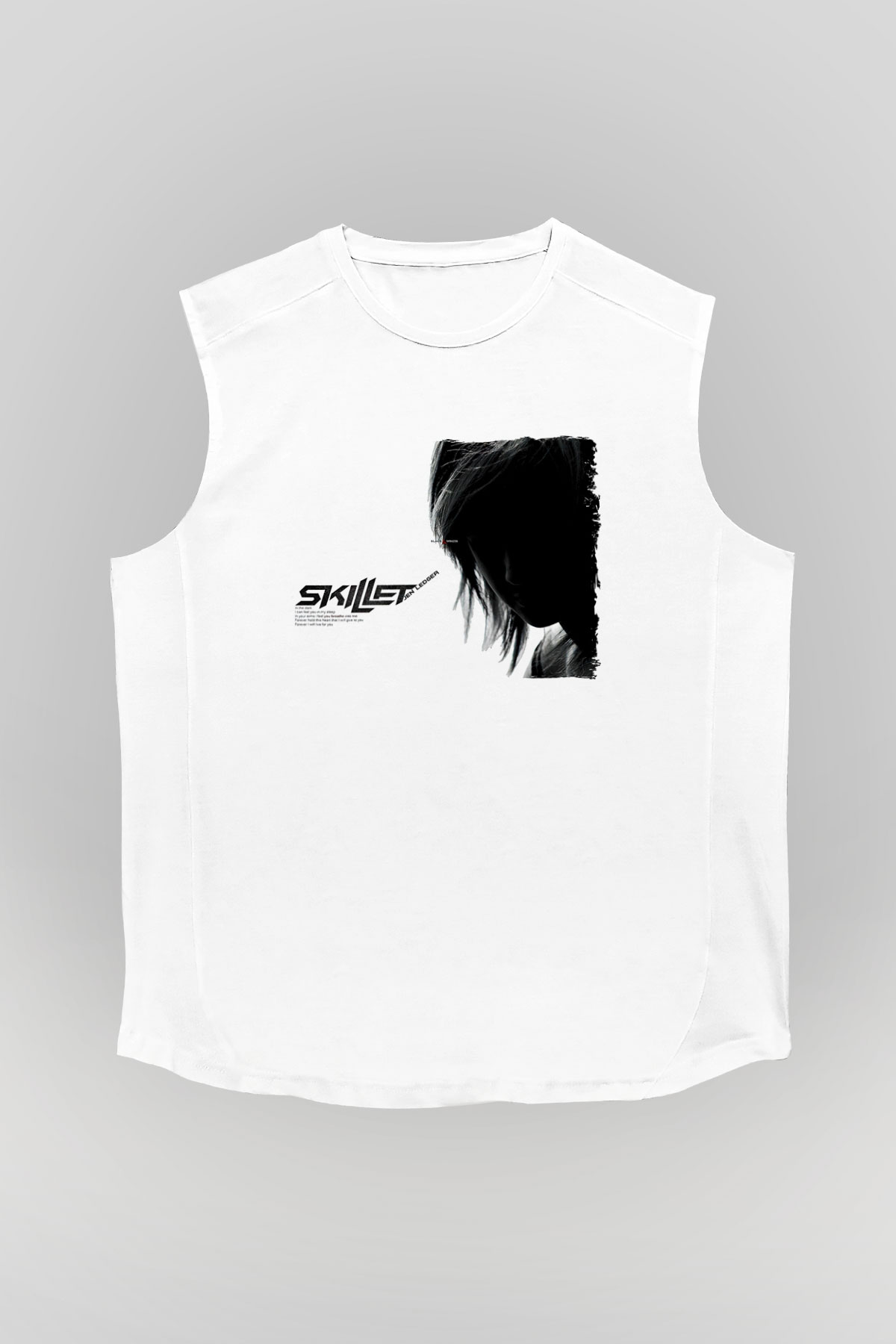 Skillet Baskılı Beyaz Unisex Kolsuz Tişört - Tshirt