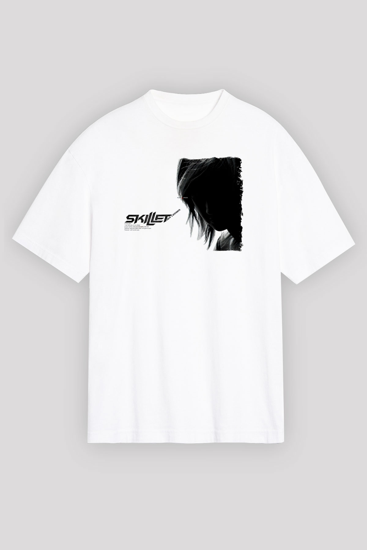 Skillet Baskılı Beyaz Unisex Oversize Tişört - Tshirt