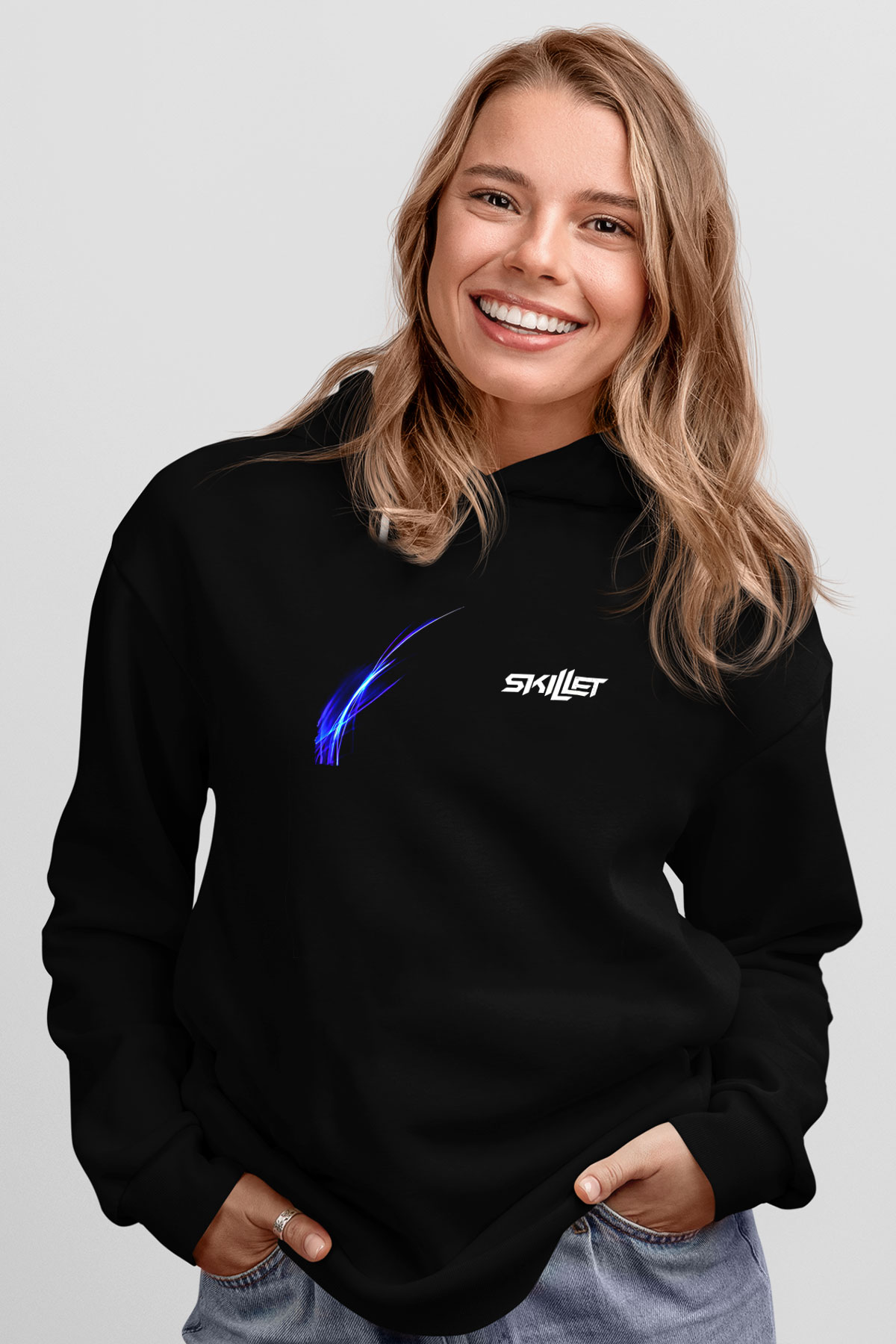 Skillet Baskılı Unisex Siyah Kapüşonlu Sweatshirt