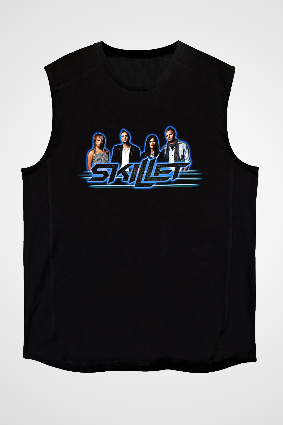 Skillet Baskılı Unisex Siyah Kolsuz Tişört - Tshirt