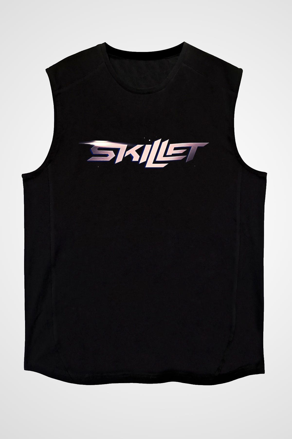 Skillet Baskılı Unisex Siyah Kolsuz Tişört - Tshirt