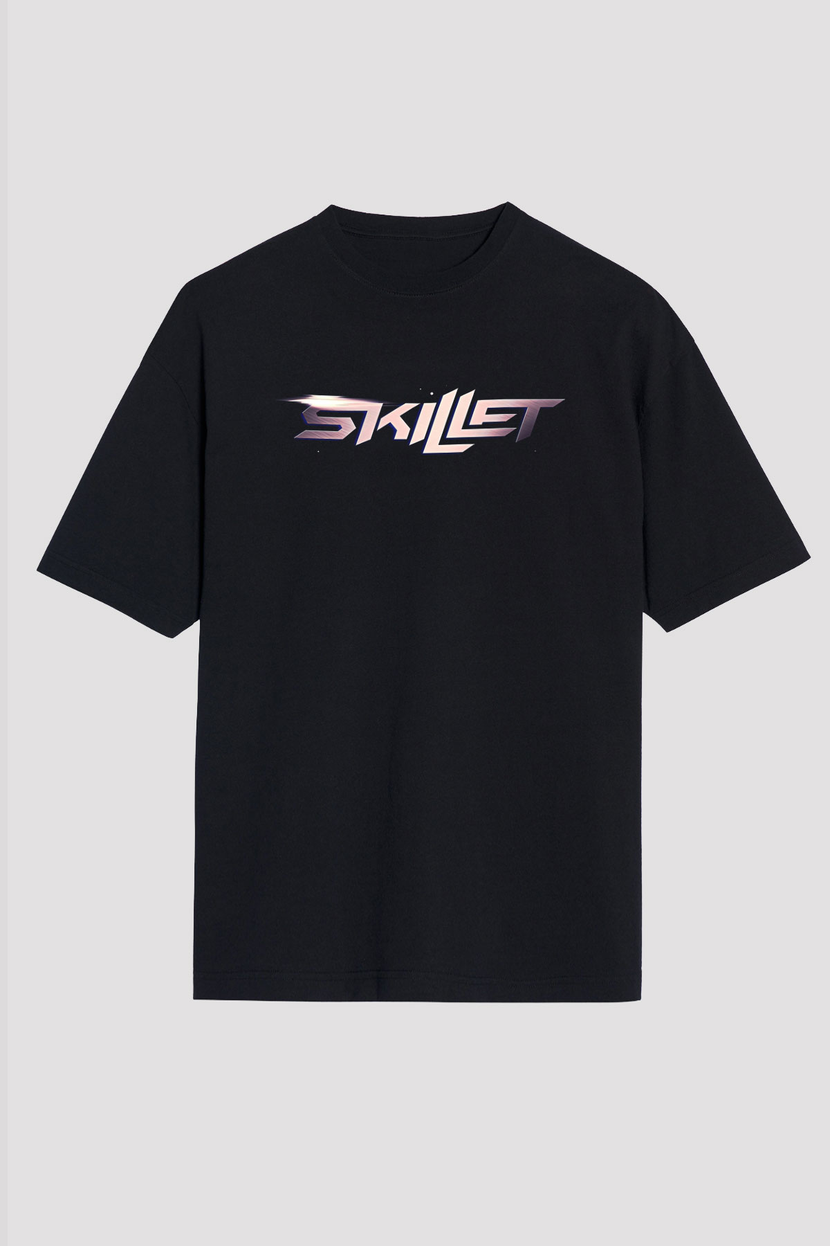 Skillet Baskılı Unisex Siyah Oversize Tişört - Tshirt
