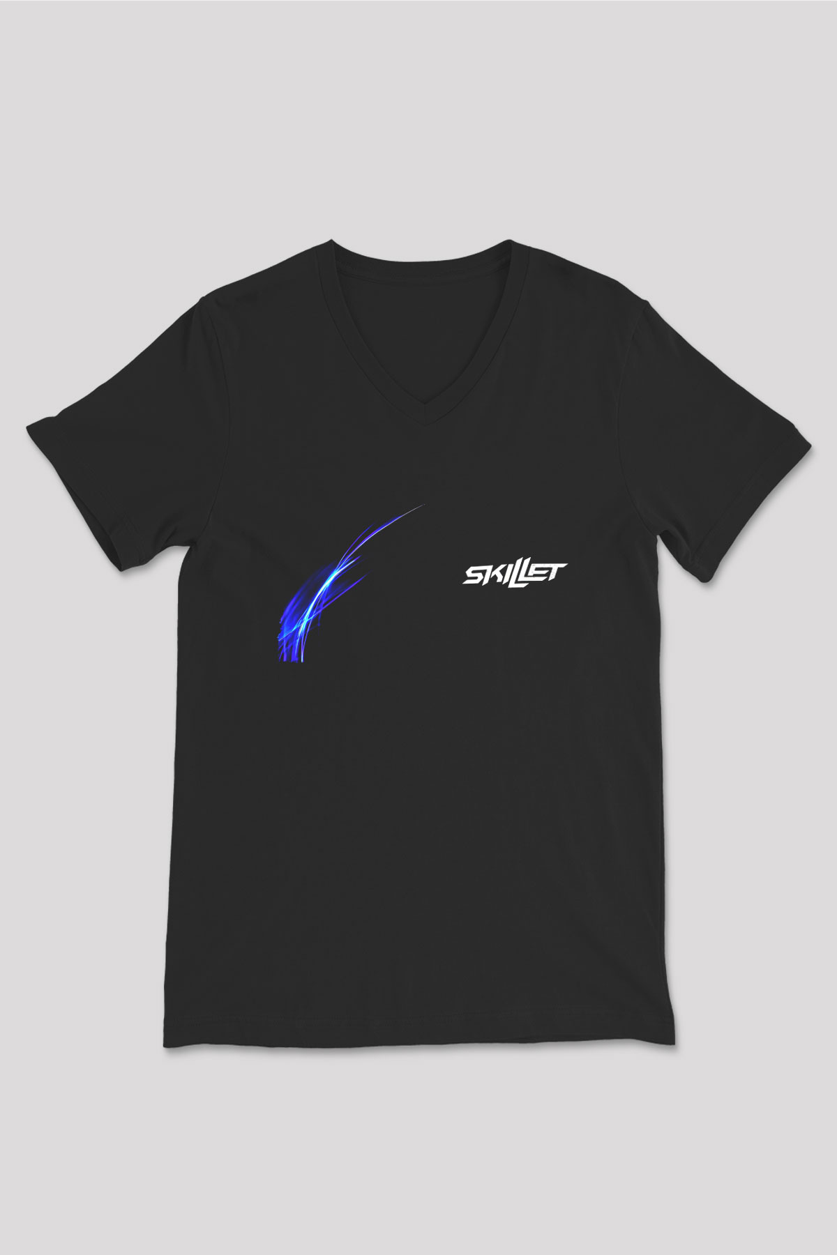 Skillet Baskılı Unisex Siyah V Yaka Tişört - Tshirt