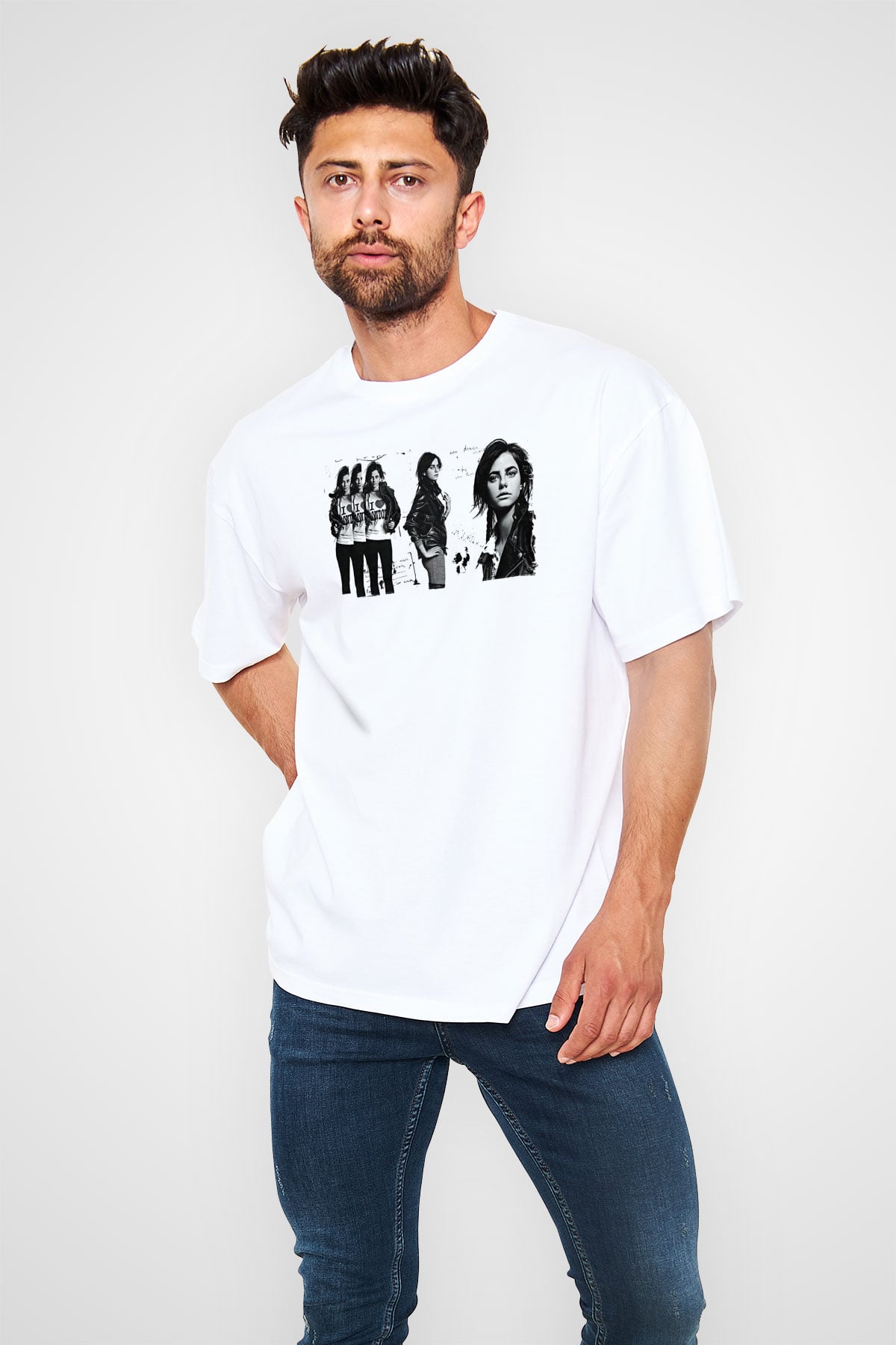 Skins Baskılı Siyah Oversize Oversize Tişört