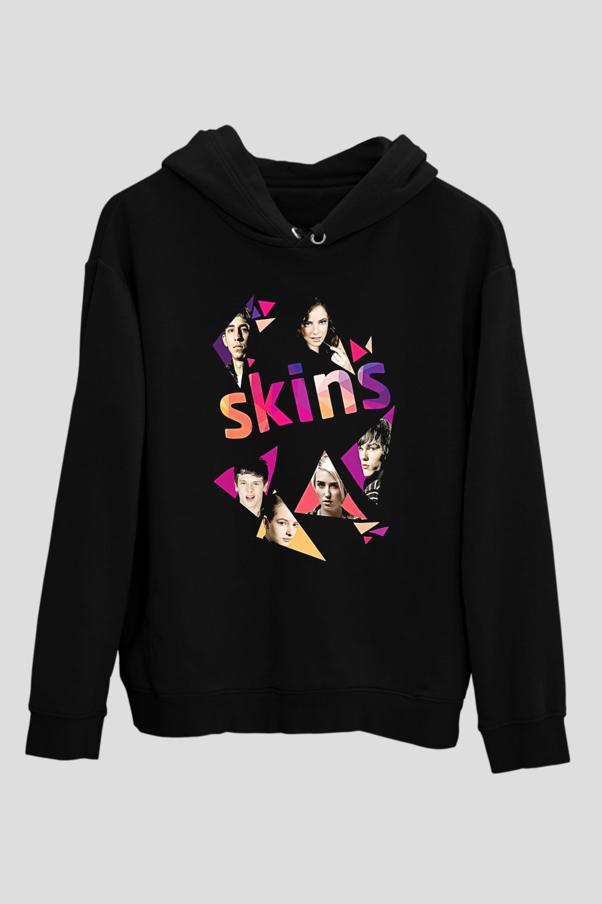 Skins Baskılı Unisex Siyah Hoodie