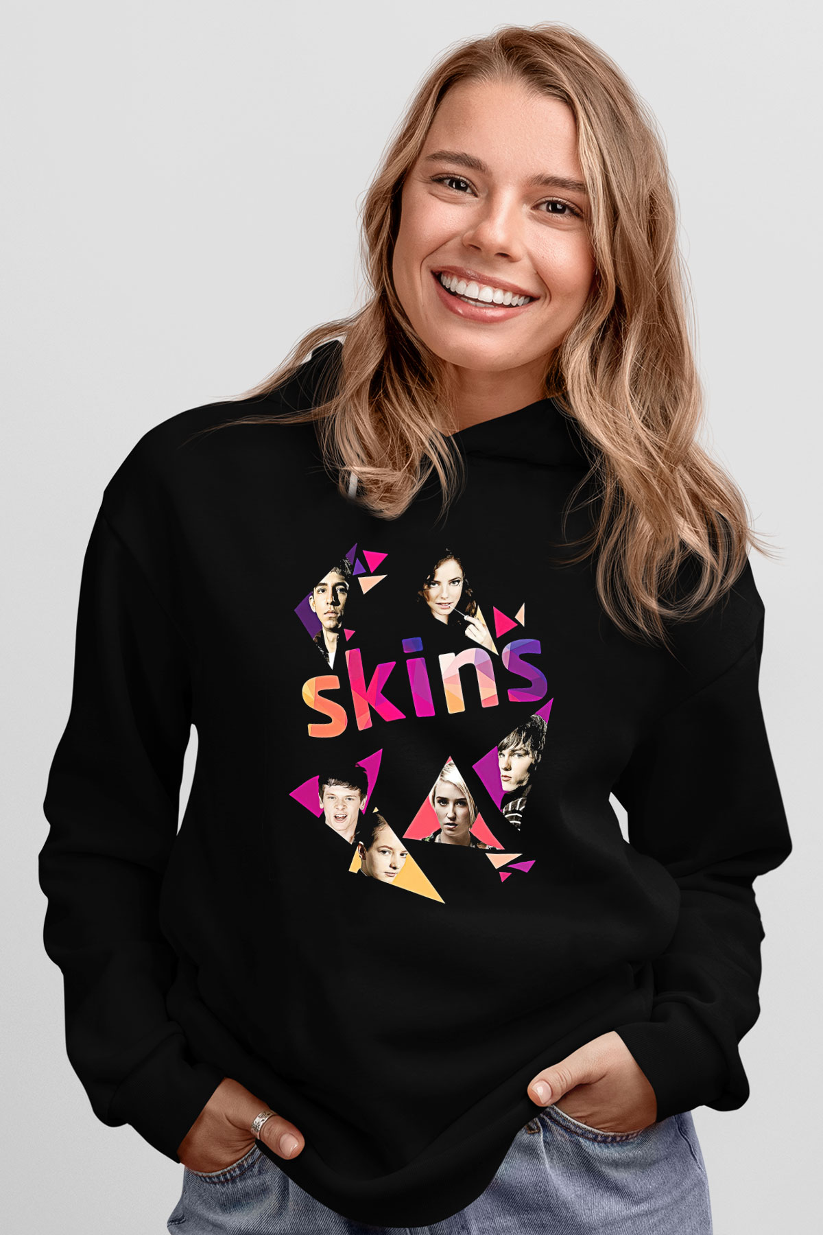 Skins Baskılı Unisex Siyah Hoodie