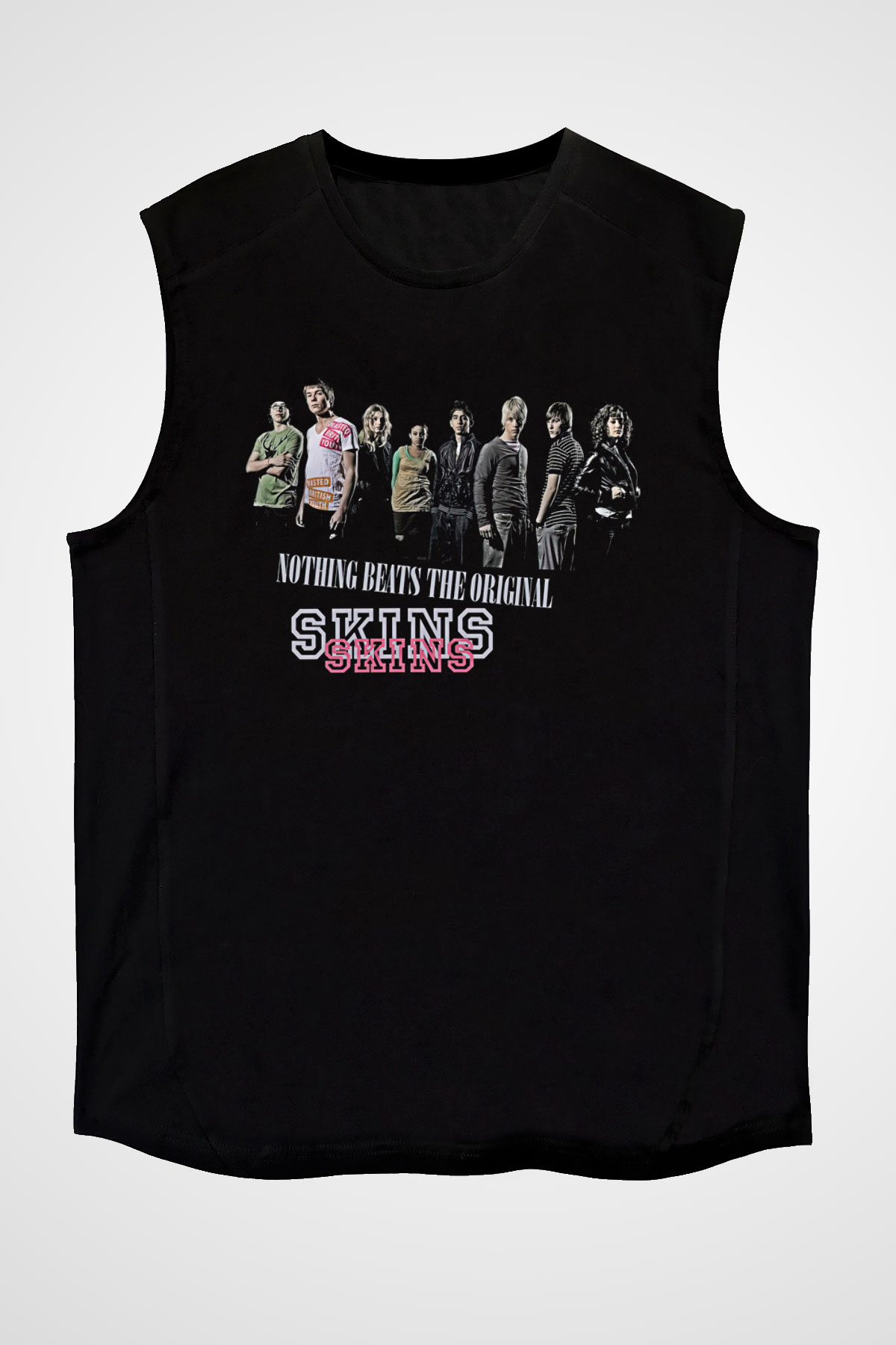 Skins Baskılı Unisex Siyah Kolsuz Tişört - Tshirt