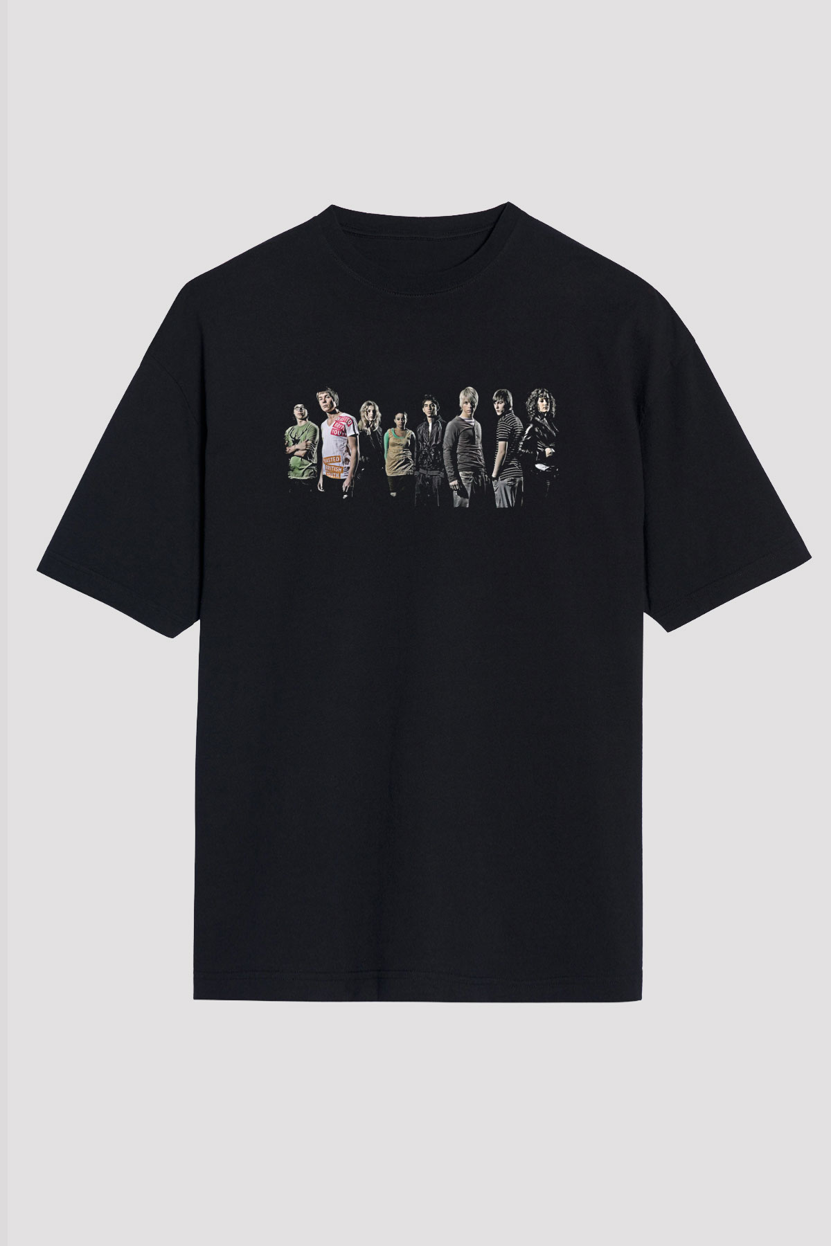 Skins Baskılı Unisex Siyah Oversize Tişört - Tshirt