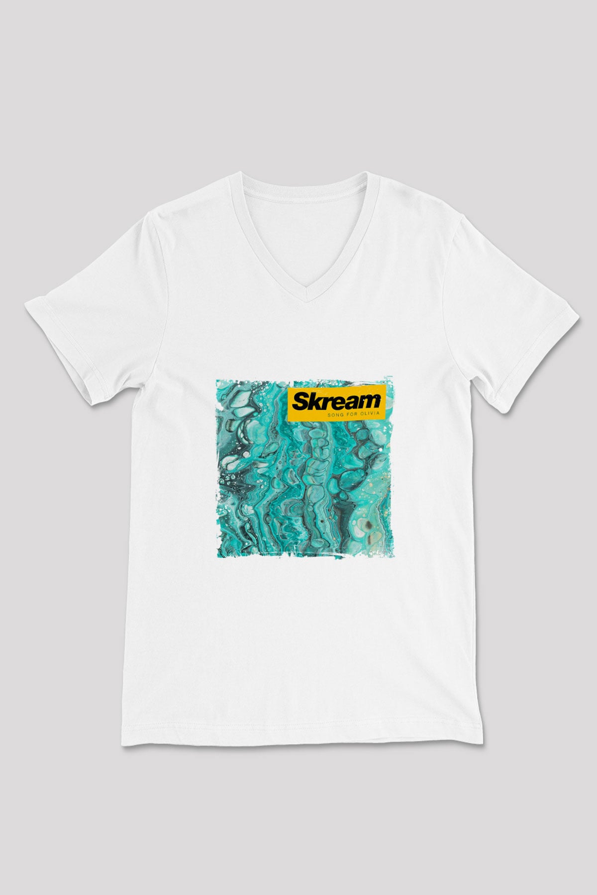 Skream Baskılı Beyaz V Yaka Unisex Tişört