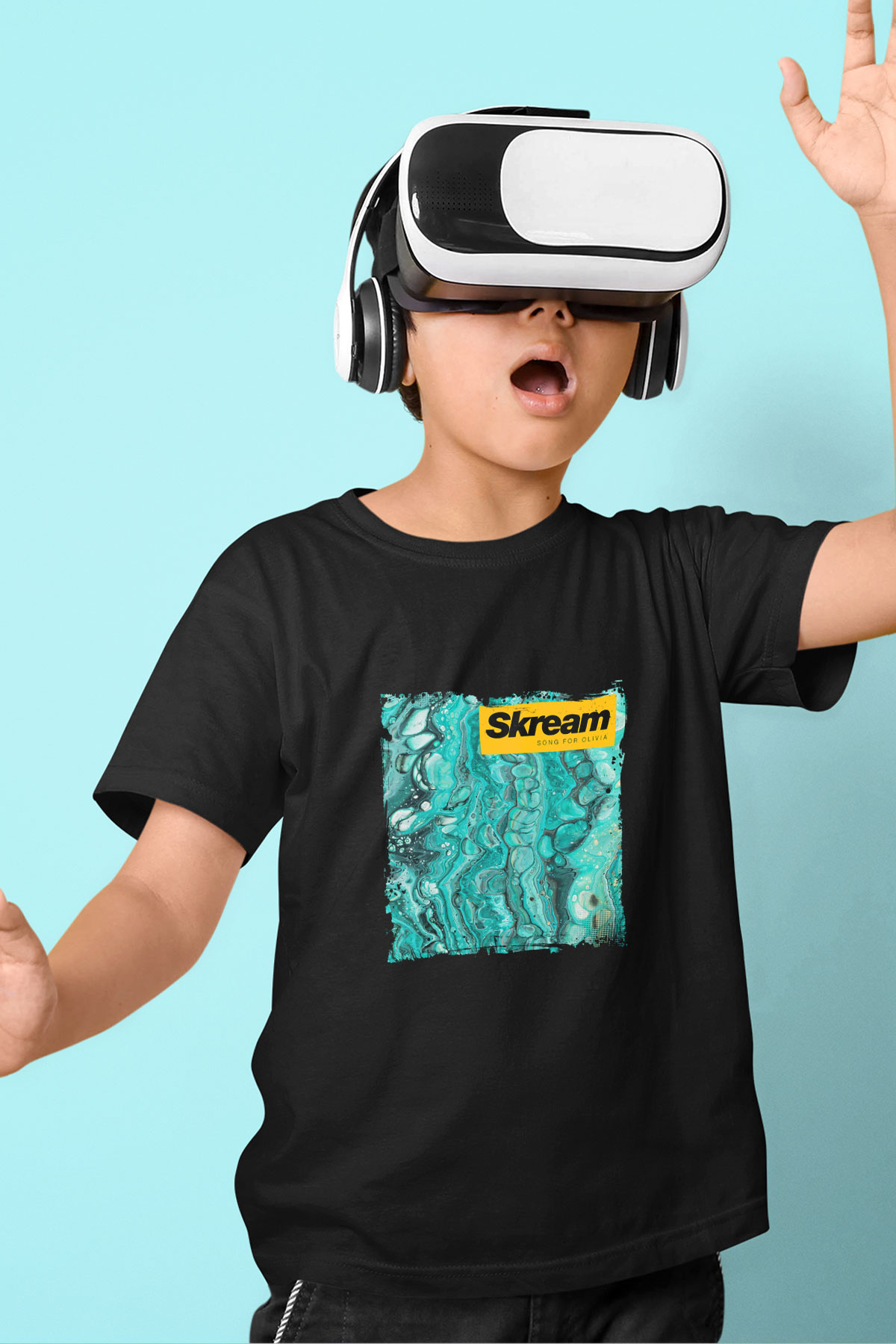 Skream Baskılı Unisex Siyah Çocuk Tişört