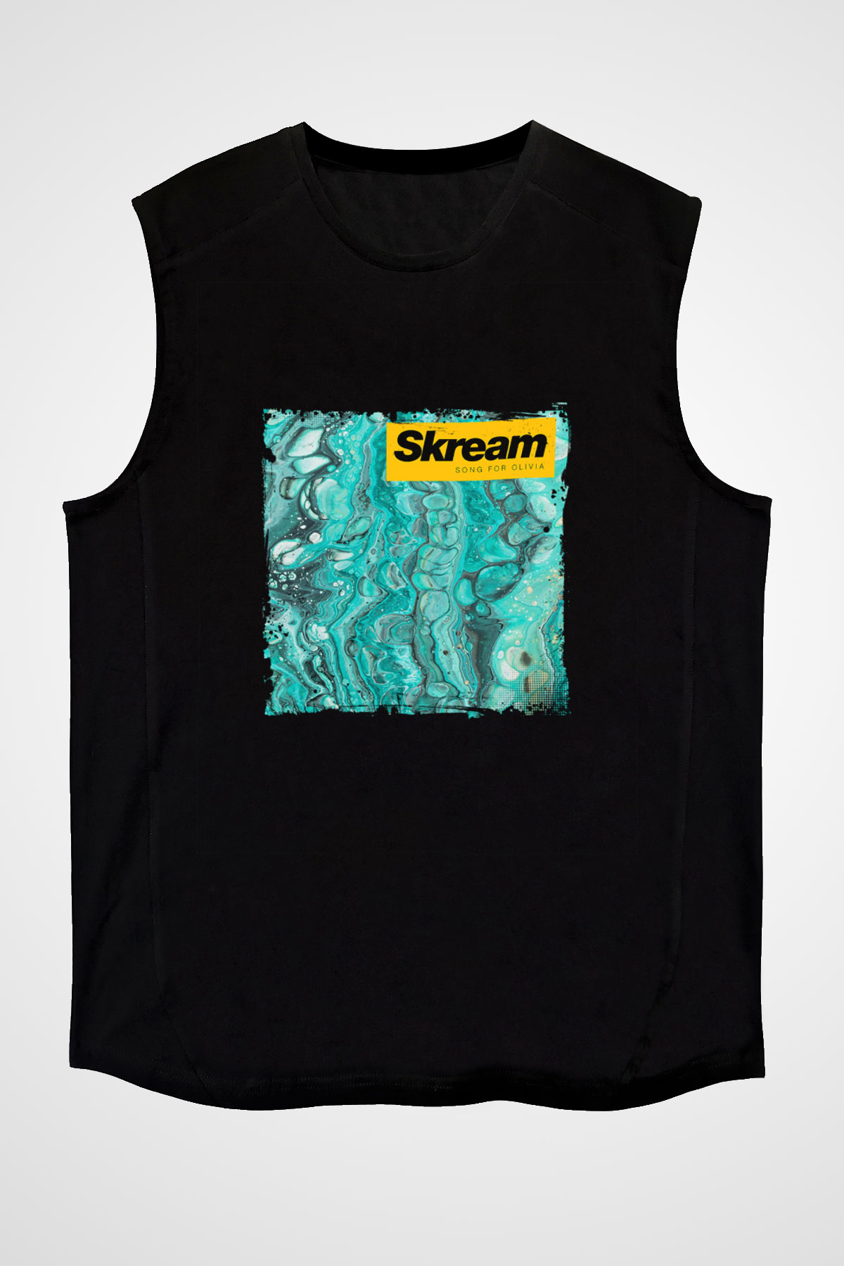 Skream Baskılı Unisex Siyah Kolsuz Tişört