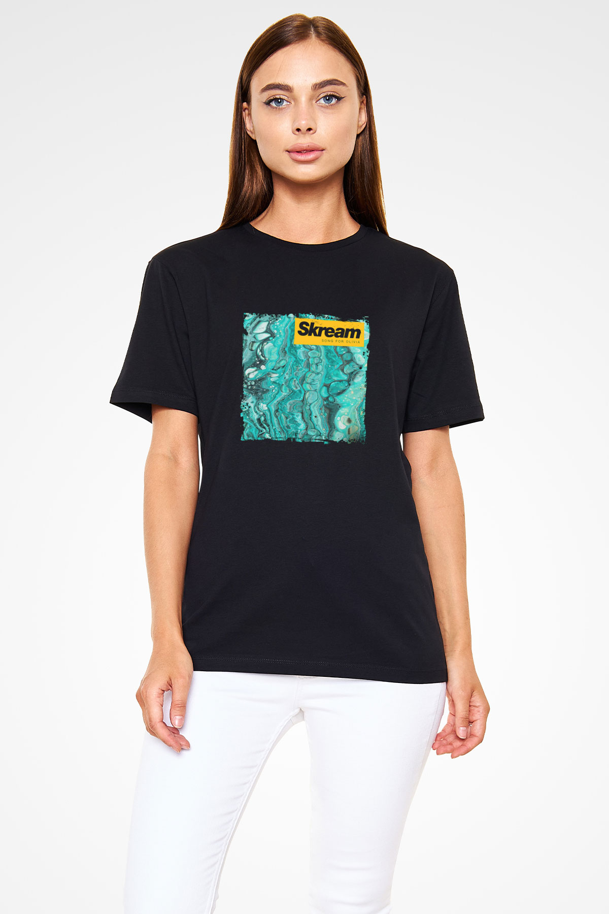 Skream Baskılı Unisex Siyah Tişört