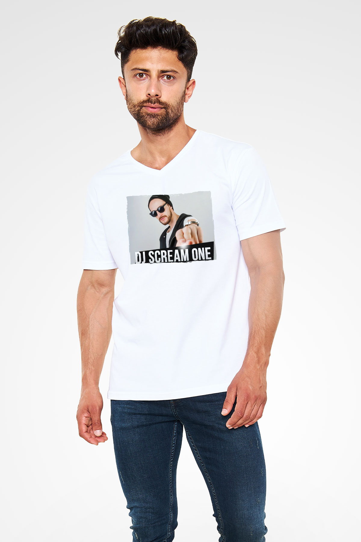 Skream Beyaz Unisex V Yaka Tişört