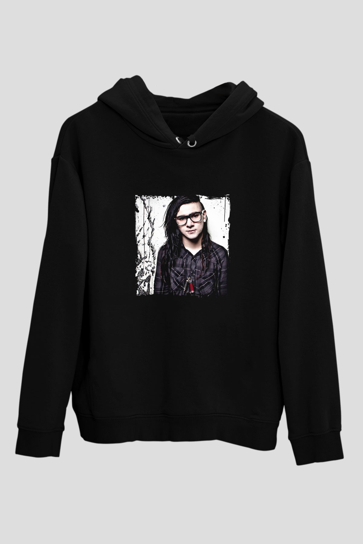 Skrillex Baskılı Unisex Siyah Hoodie