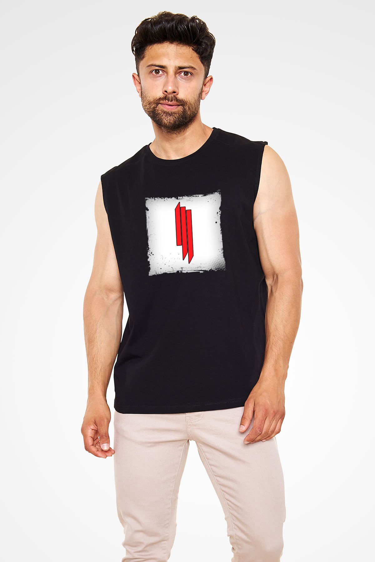 Skrillex Baskılı Unisex Siyah Kolsuz Tişört