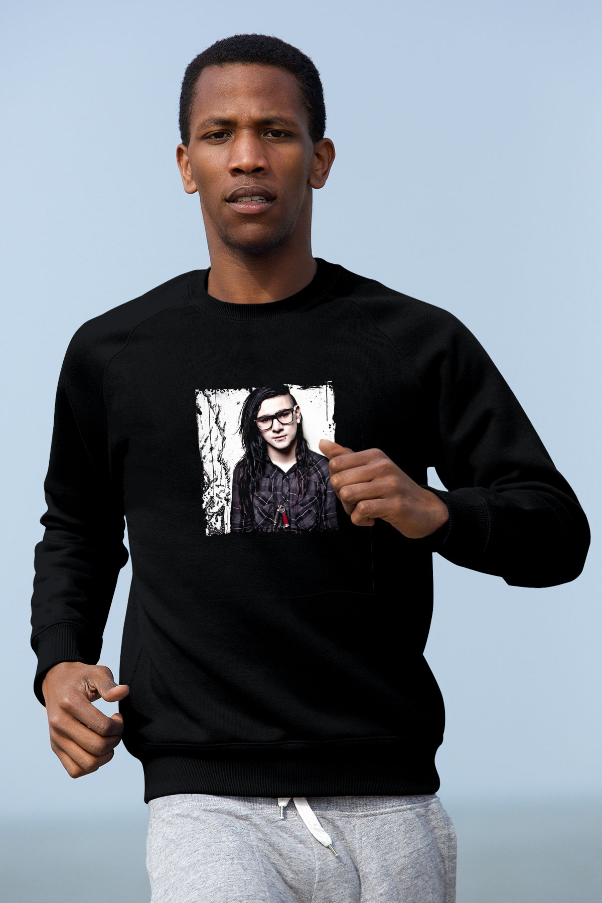 Skrillex Baskılı Unisex Siyah Sweatshirt