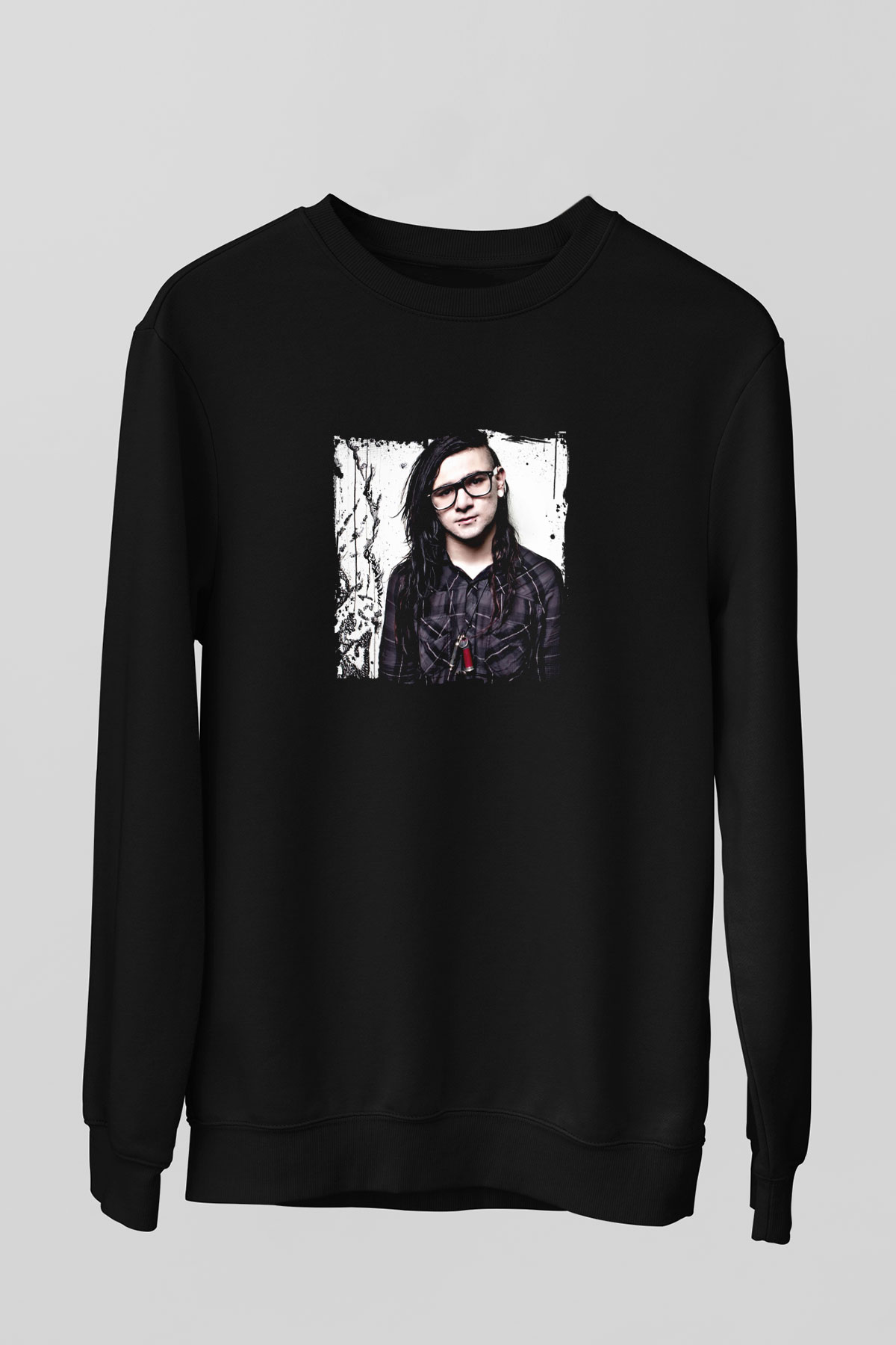 Skrillex Baskılı Unisex Siyah Sweatshirt