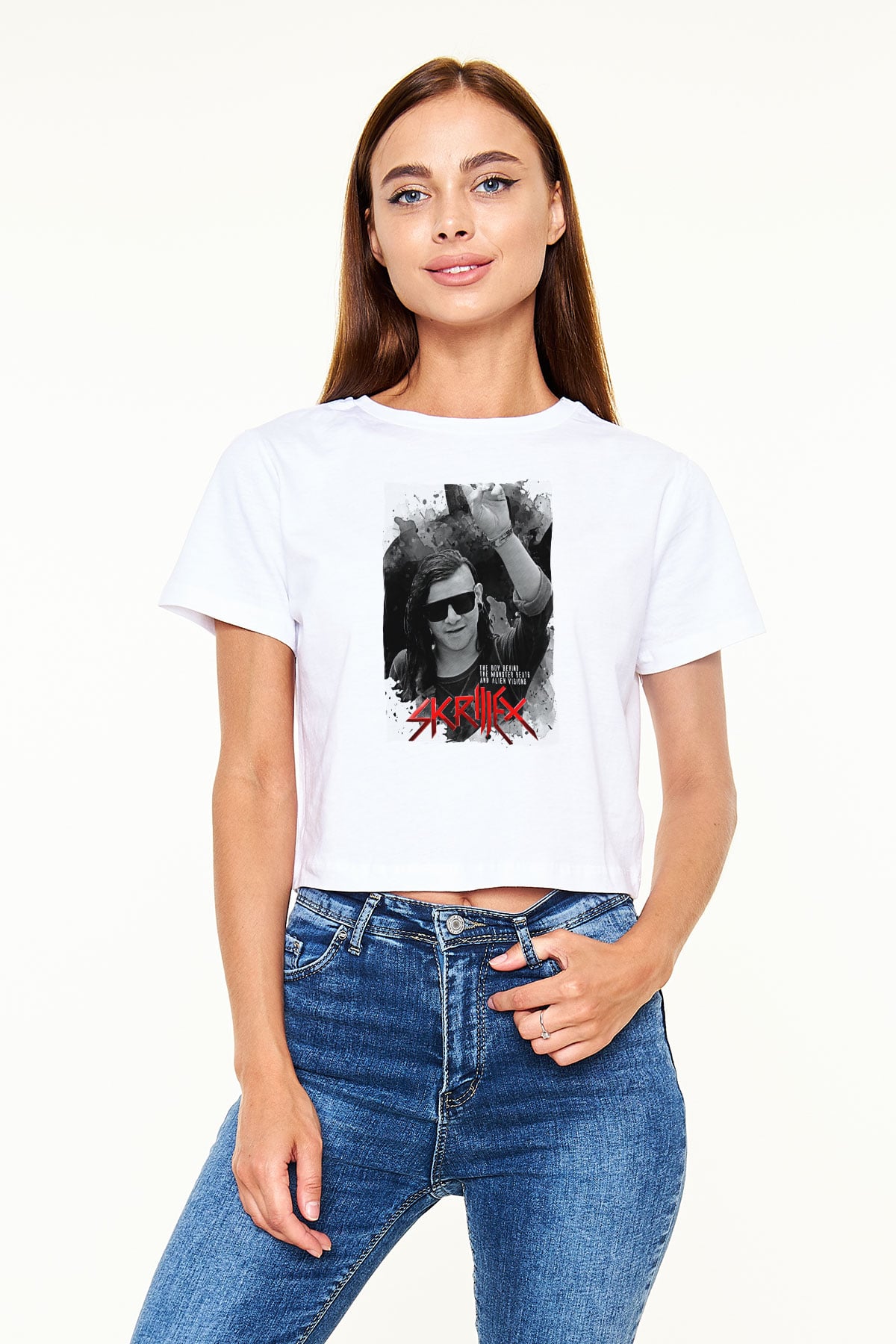 Skrillex Beyaz  Crop Top Tişört