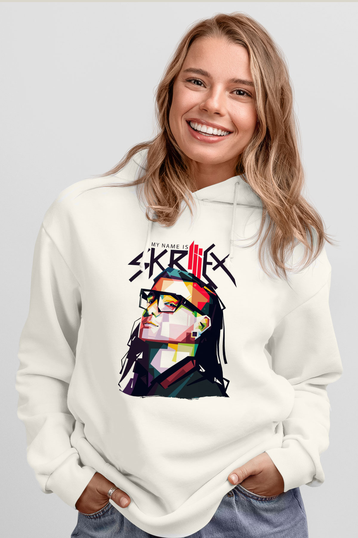 Skrillex Beyaz Unisex Kapüşonlu Sweatshirt