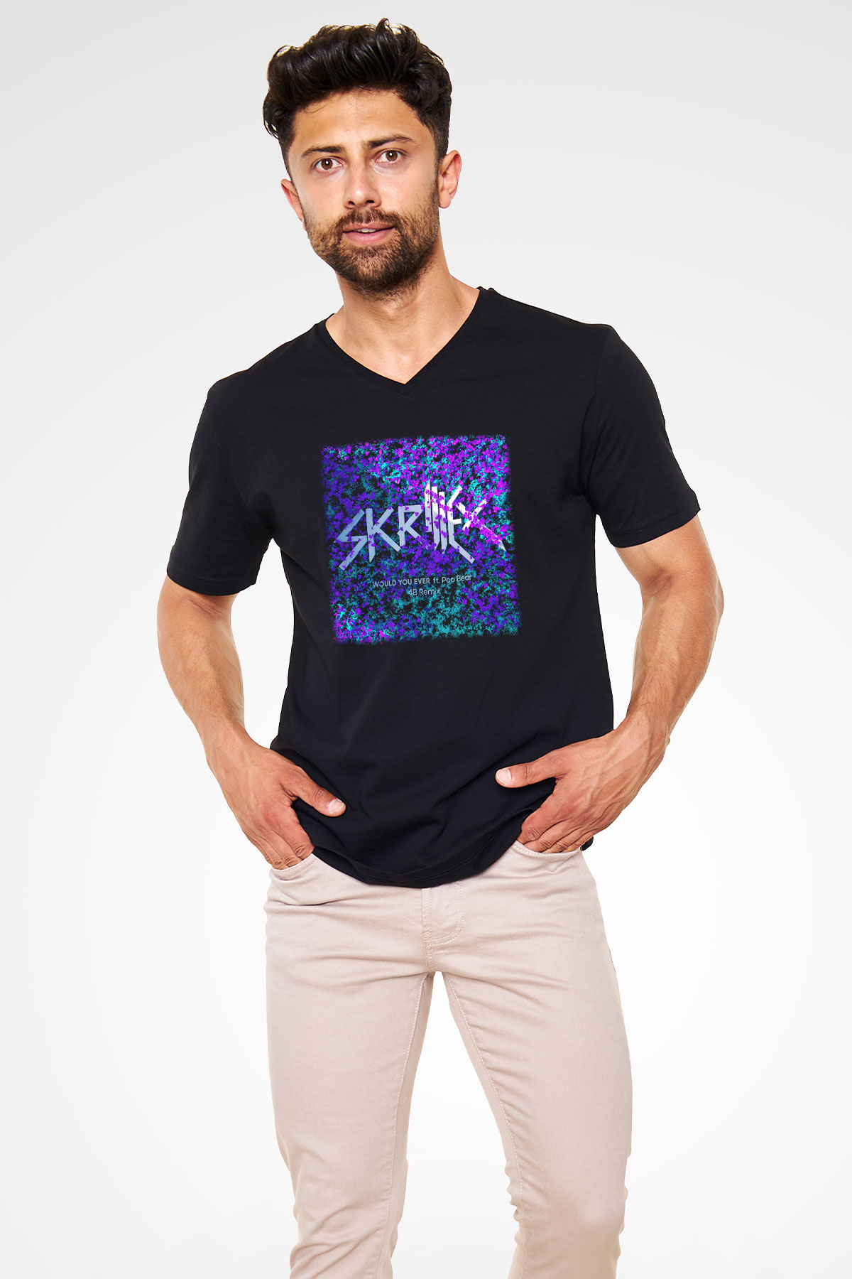 Skrillex Siyah Unisex V Yaka Tişört T-Shirt
