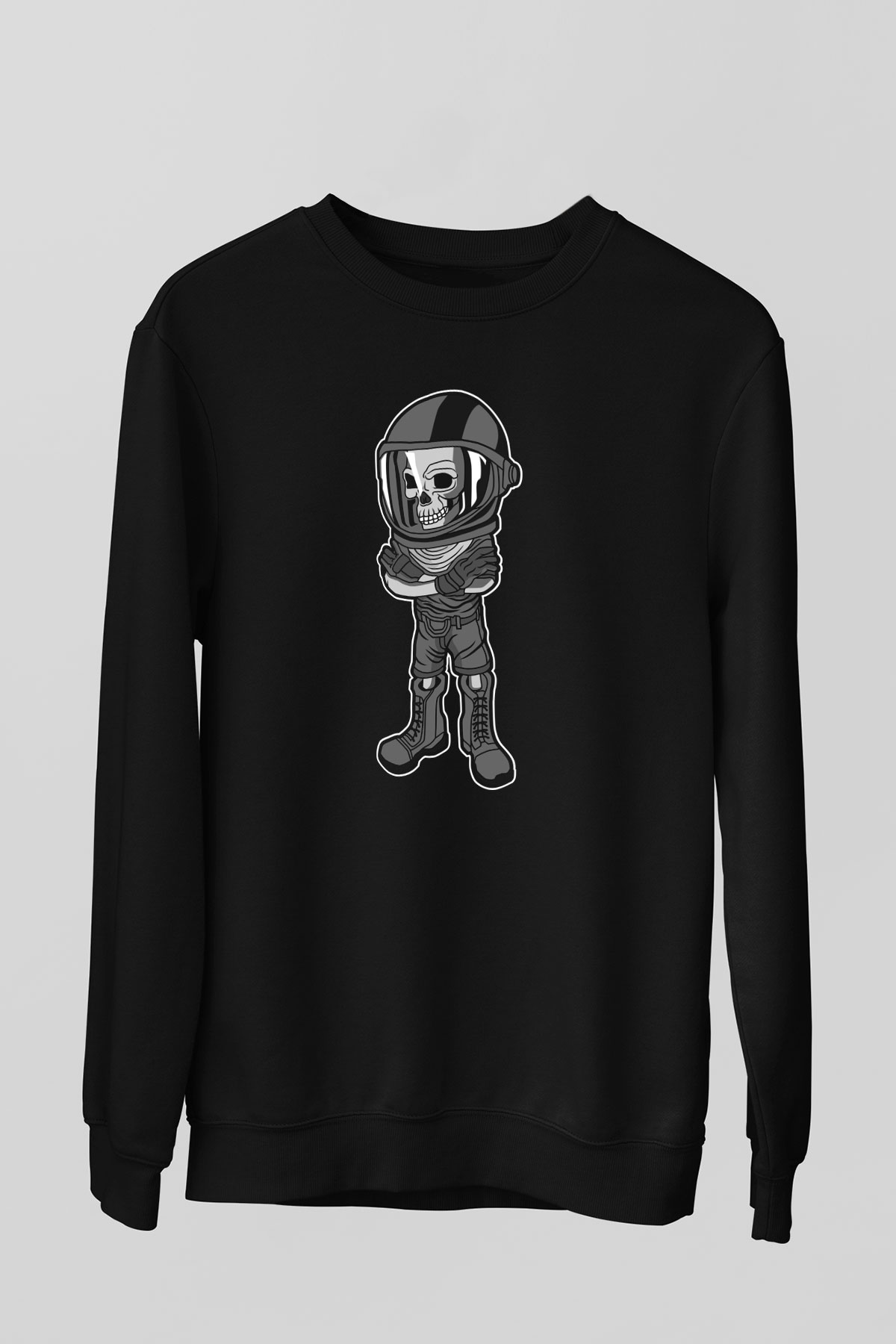 Skull Helmet Baskılı Siyah Unisex T-Shirt
