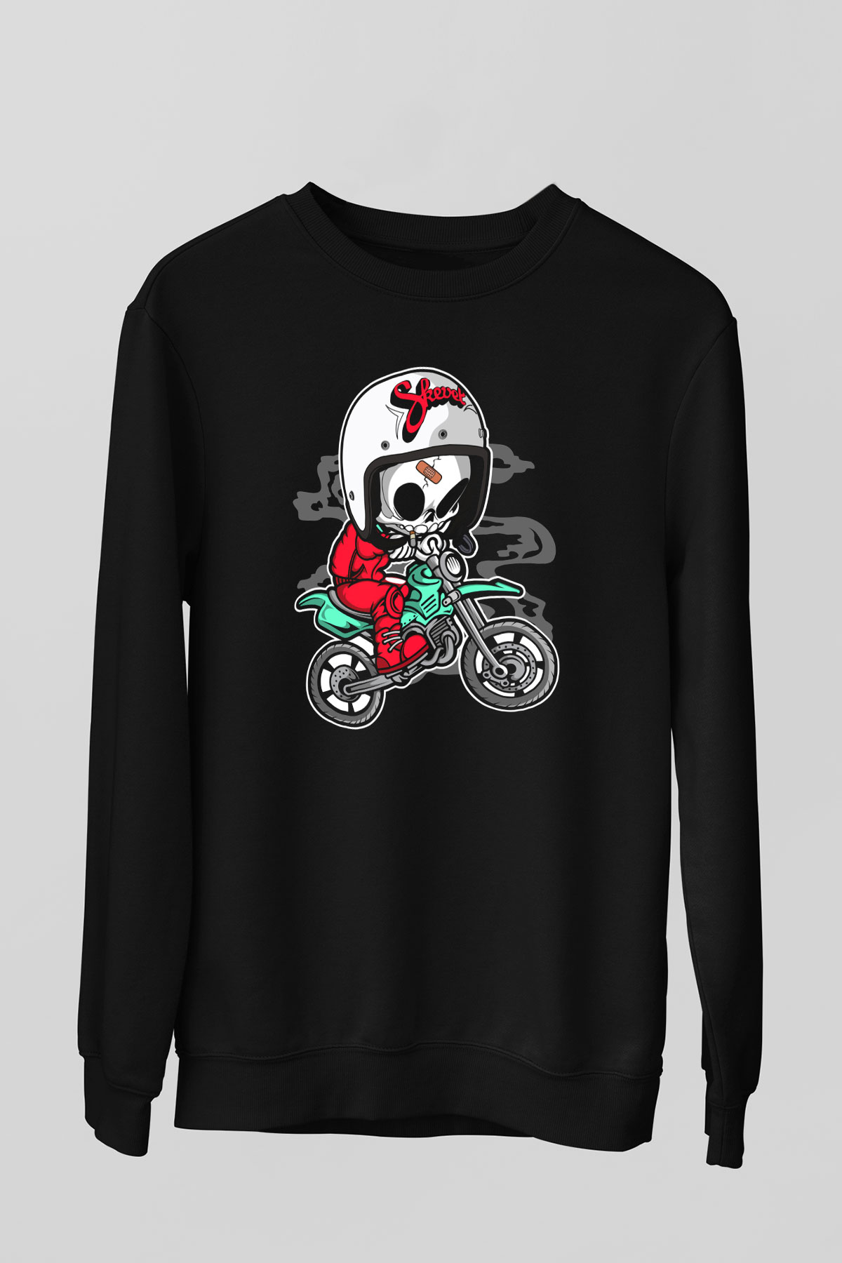 Skull Motocrosser Baskılı Siyah Unisex T-Shirt