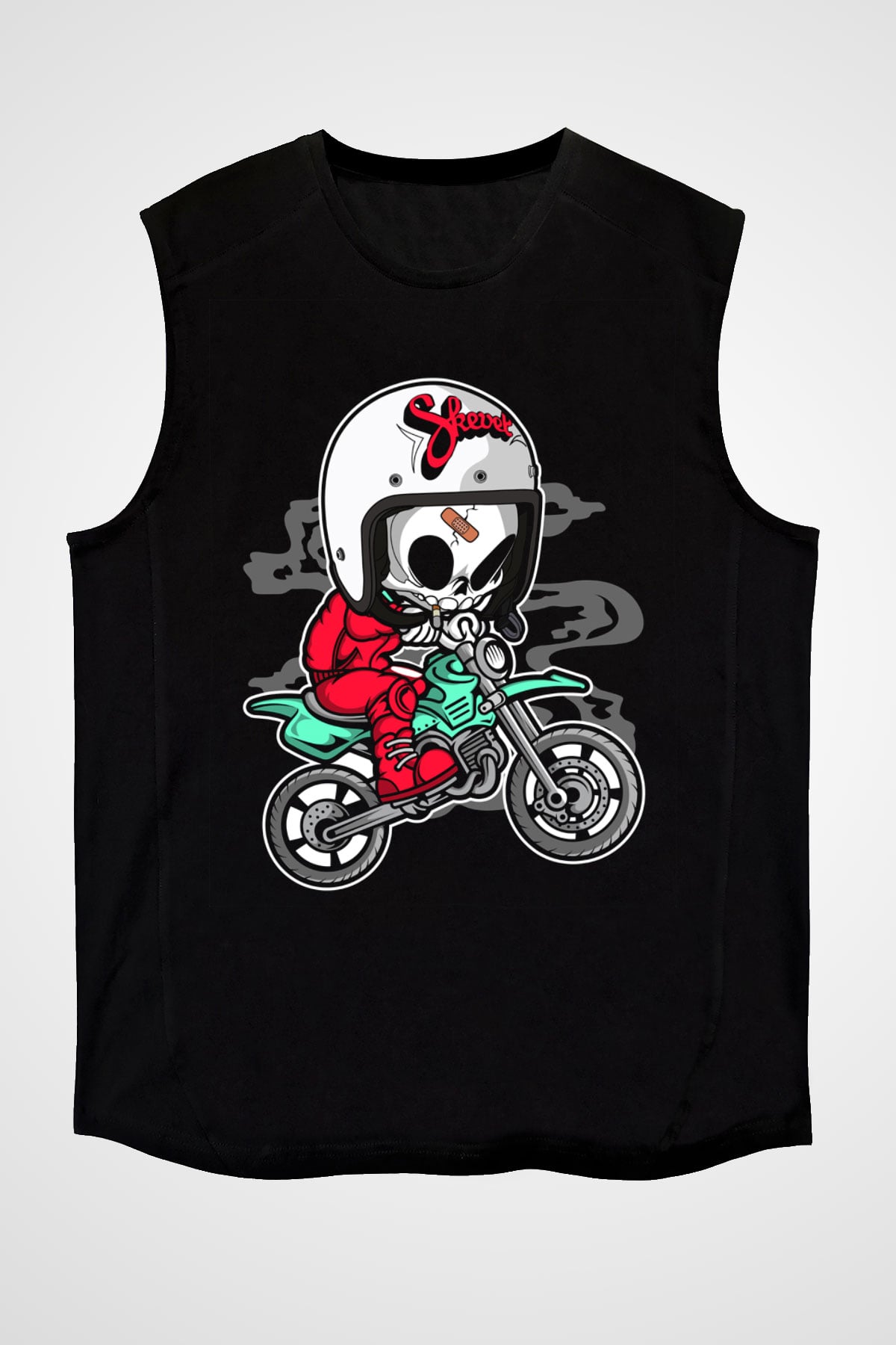 Skull Motocrosser Baskılı Siyah Unisex T-Shirt