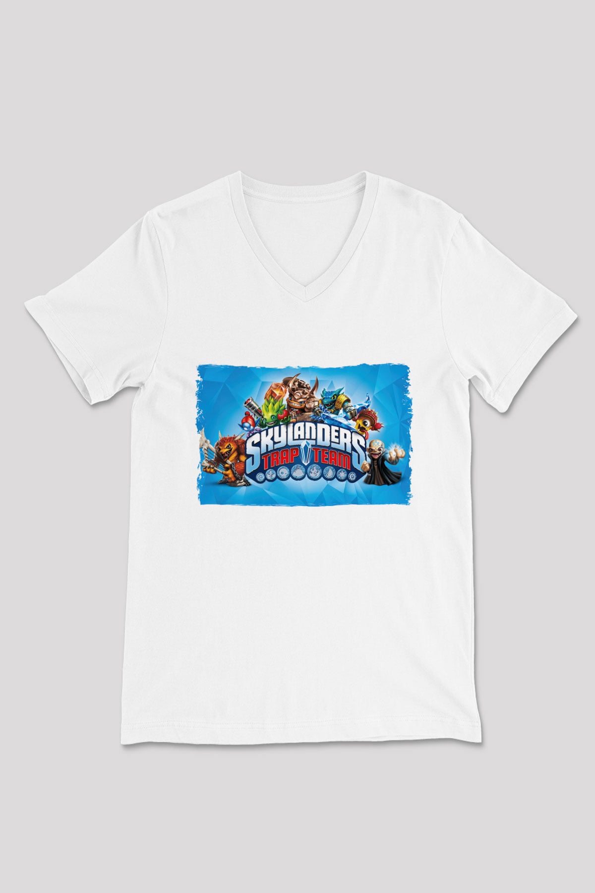Skylanders Beyaz Unisex V Yaka Tişört