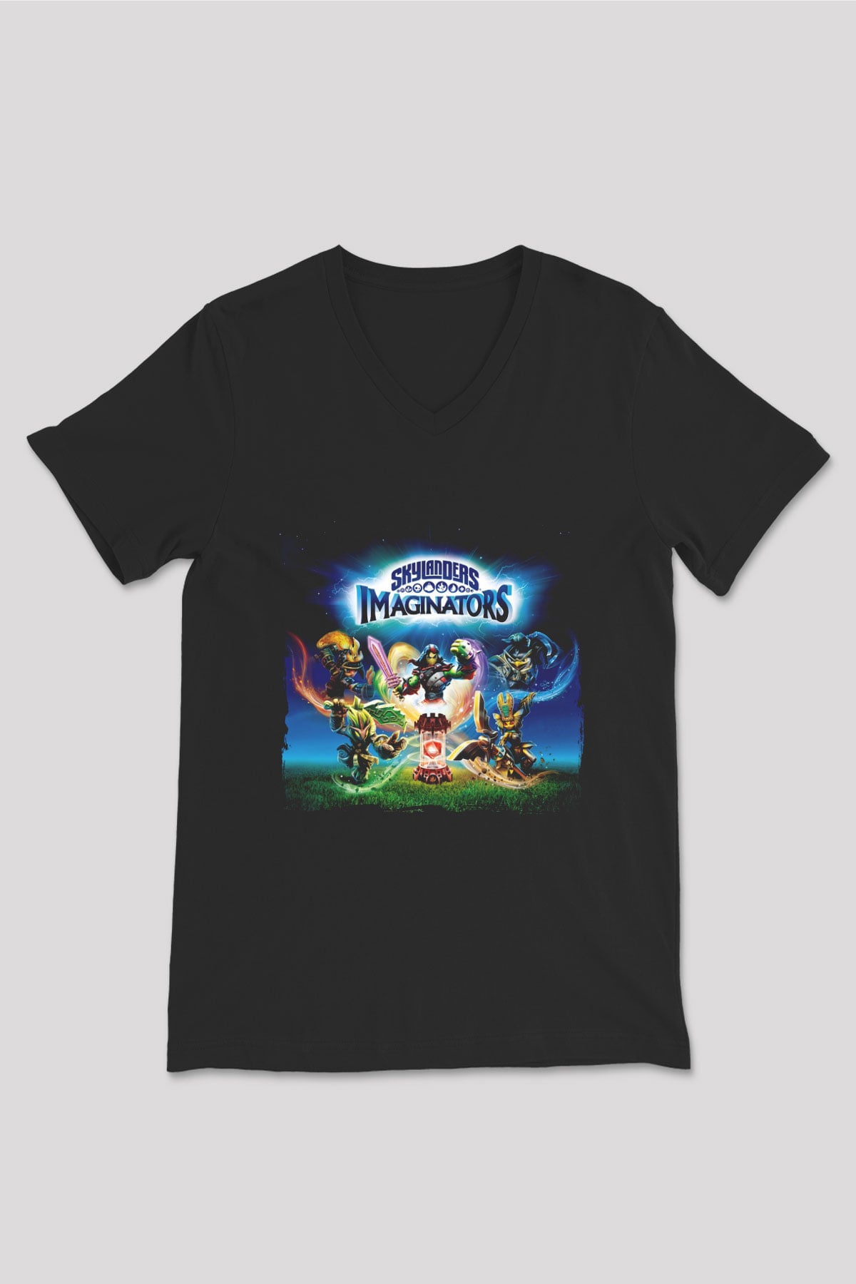 Skylanders Siyah Unisex V Yaka Tişört